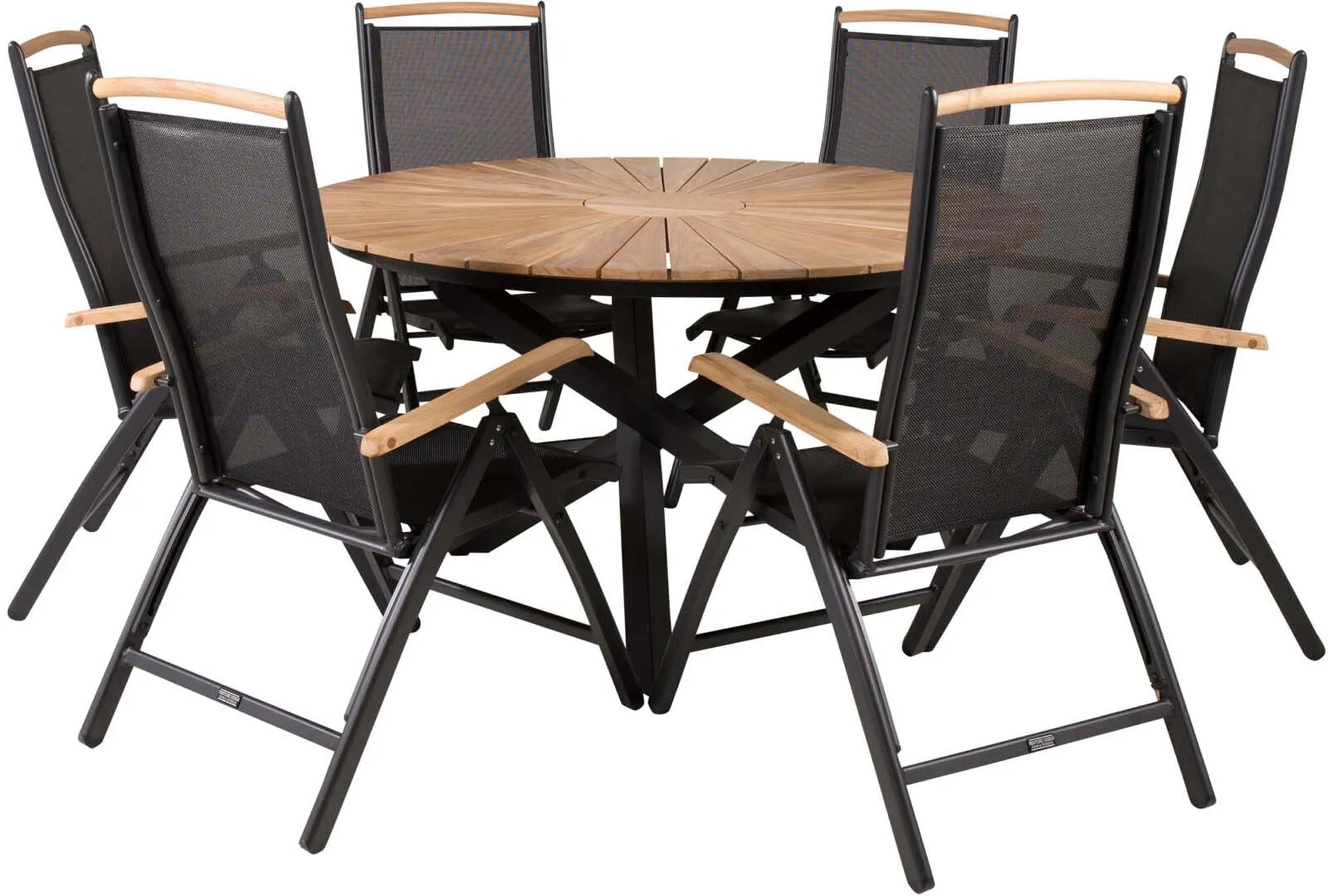 Elegantes Mexiko Outdoor-Tischset ⌀140cm für 6 Personen, wetterfest, stilvoll, ideal für gesellige Momente im Freien.