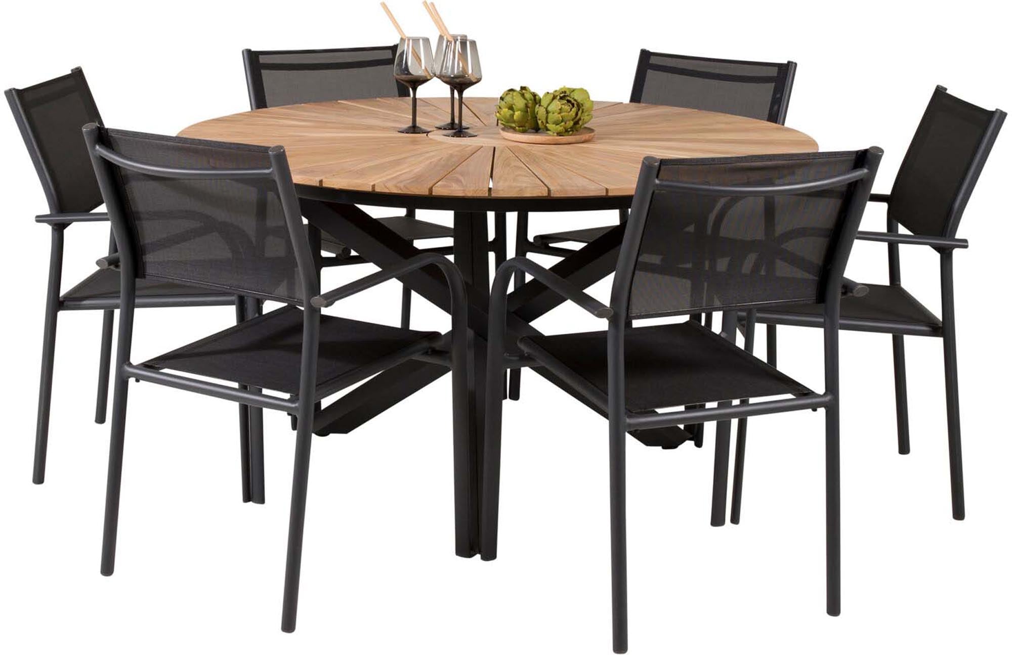 Mexiko Outdoor-Tischset + Santorini ⌀140cm/6St. in Schwarz präsentiert im Onlineshop von KAQTU Design AG. Gartentischset ist von Venture Home