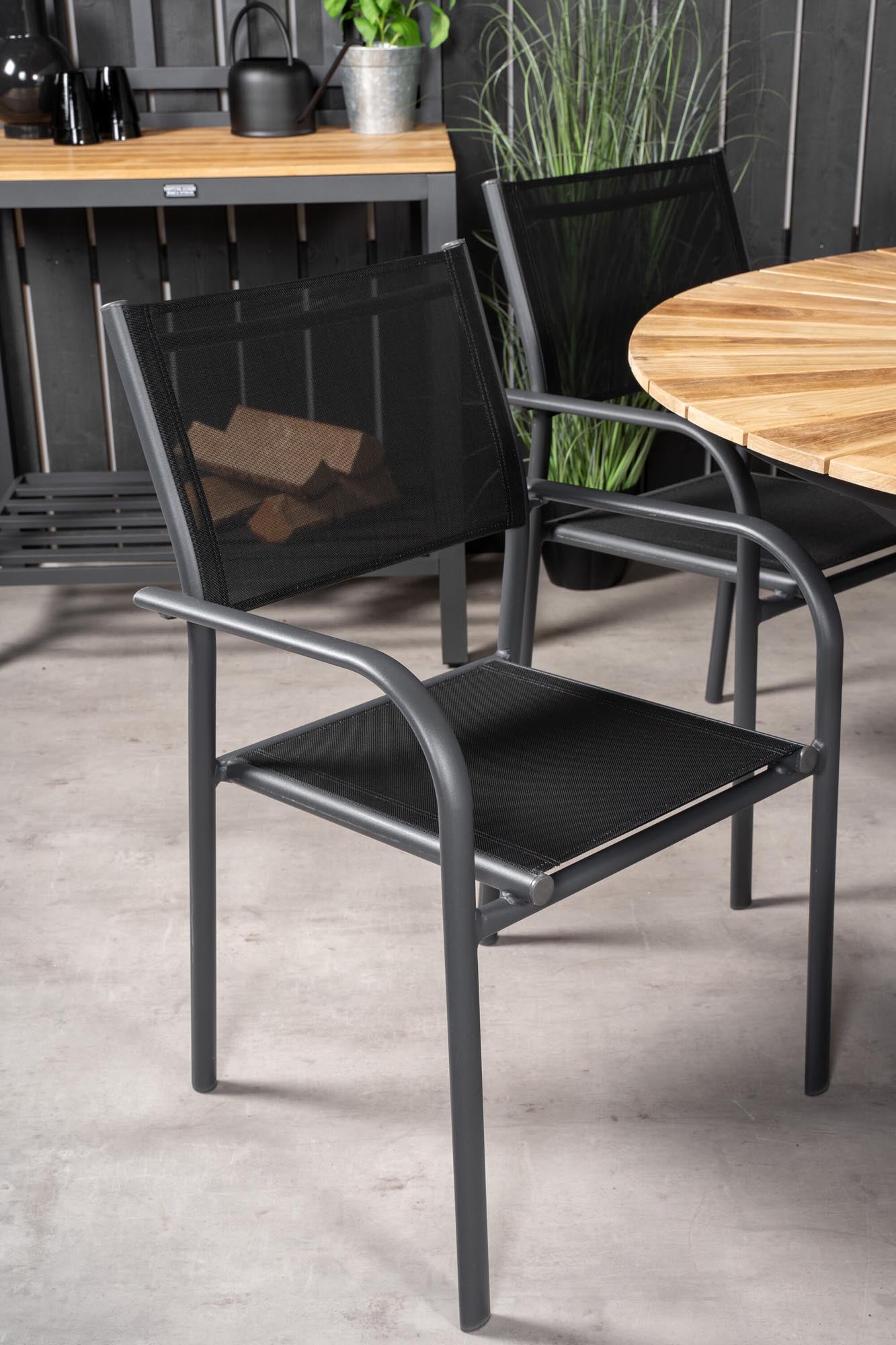 Mexiko Outdoor-Tischset + Santorini ⌀140cm/6St. in Schwarz präsentiert im Onlineshop von KAQTU Design AG. Gartentischset ist von Venture Home