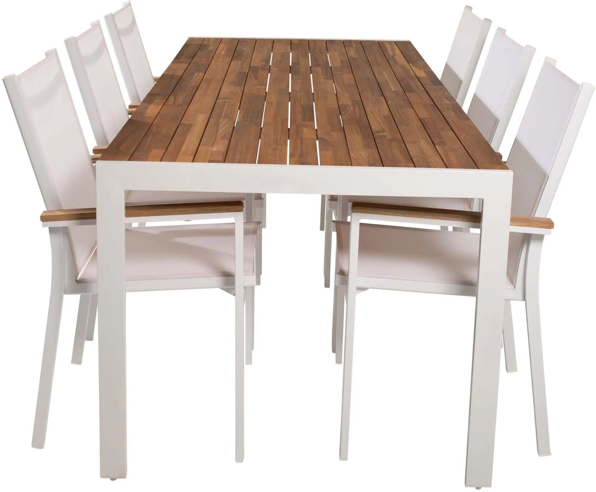 Stilvolles Bois Outdoor-Tischset von Venture Home: Robuster Tisch & 6 Texas Stühle, ideal für gesellige Abende im Garten.
