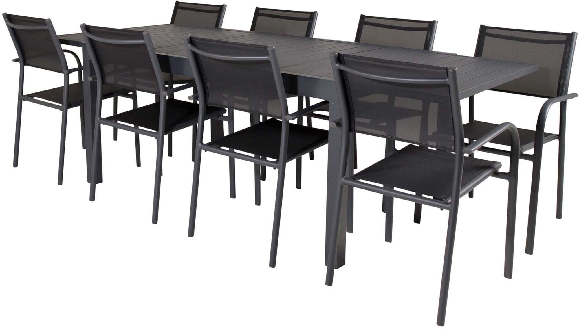 Marbella Outdoor-Tischset ausziehbar + Santorini 240cm/8St. in Schwarz präsentiert im Onlineshop von KAQTU Design AG. Gartentischset ist von Venture Home