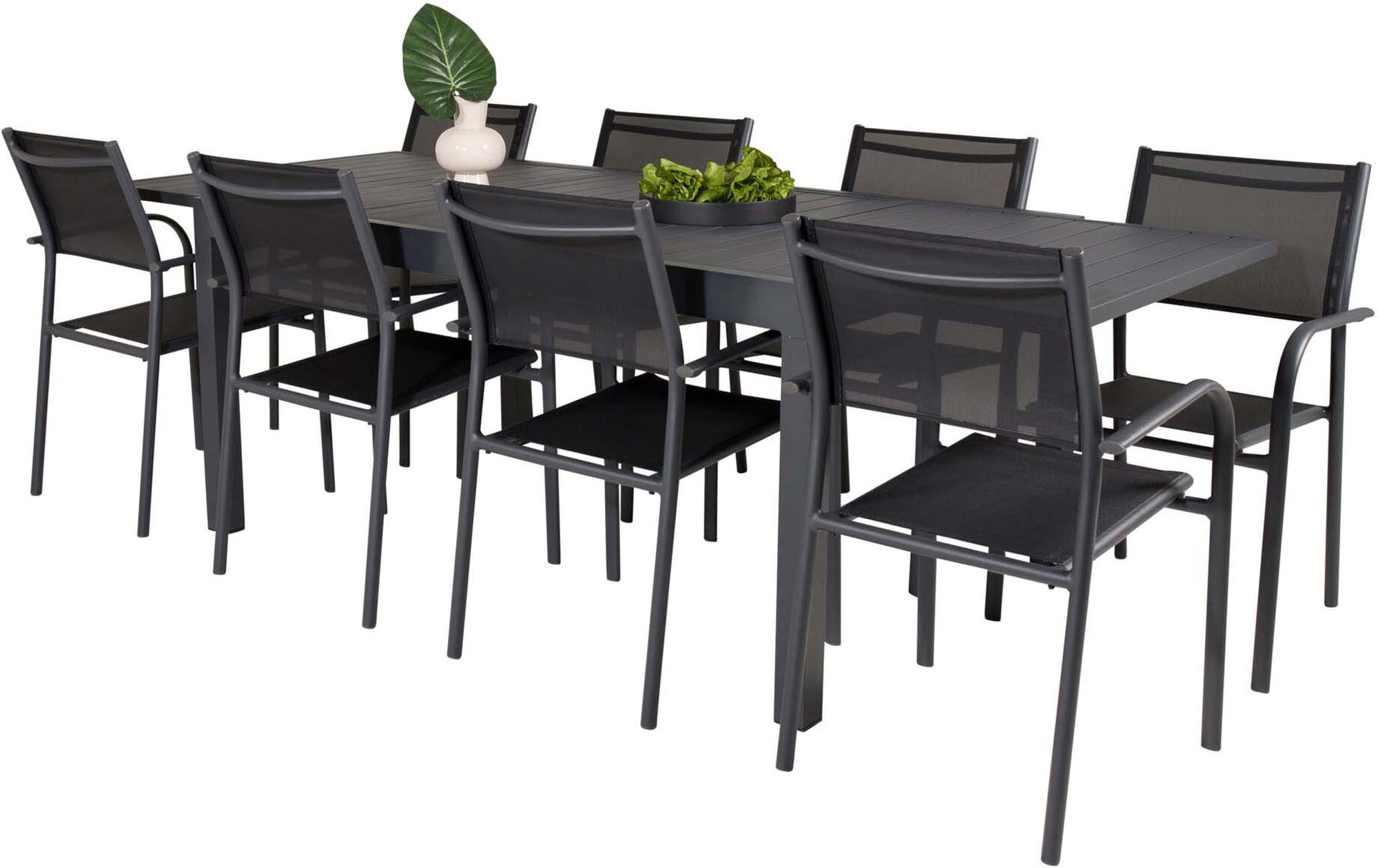 Marbella Outdoor-Tischset ausziehbar + Santorini 240cm/8St. in Schwarz präsentiert im Onlineshop von KAQTU Design AG. Gartentischset ist von Venture Home