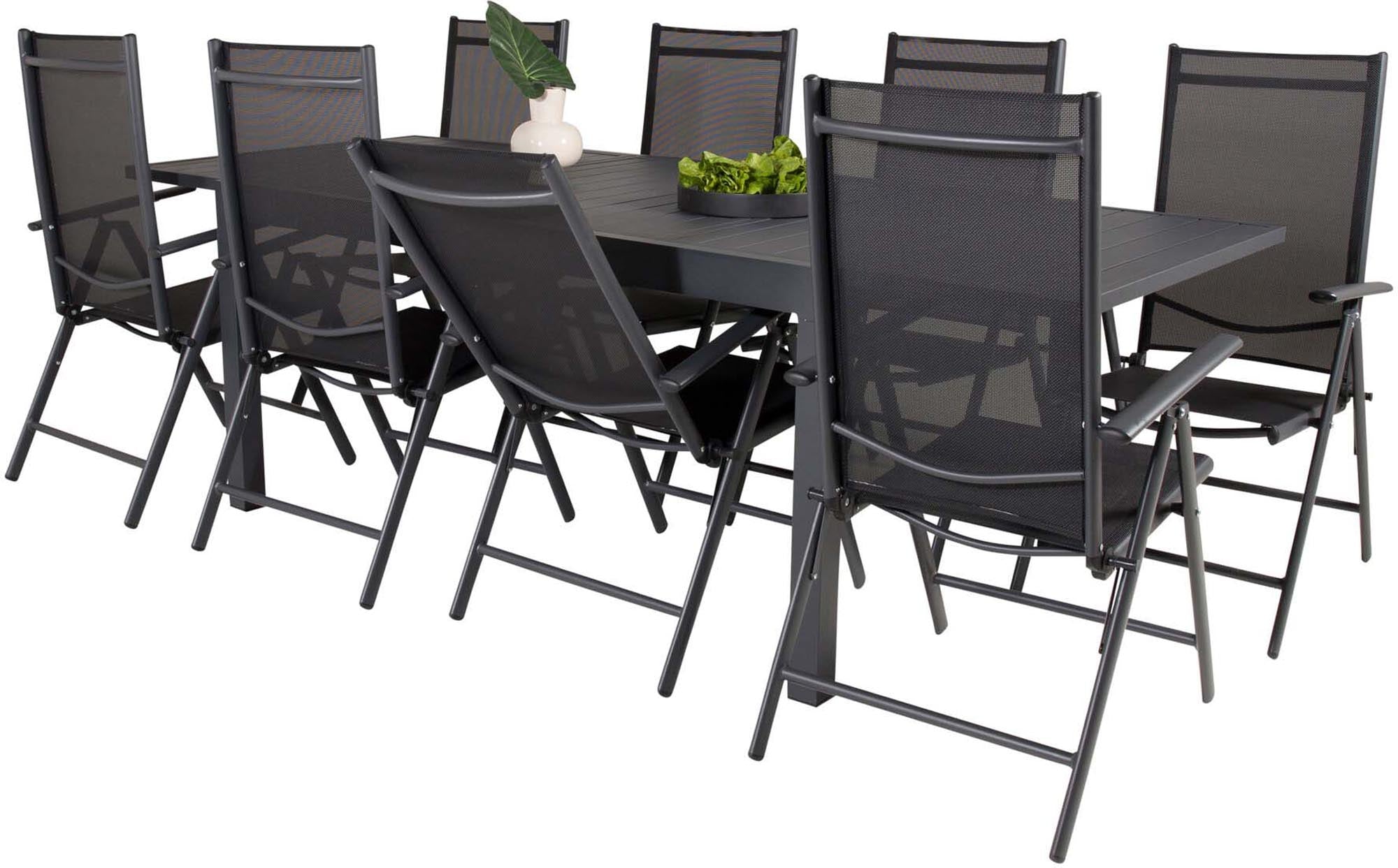 Marbella Outdoor-Tischset ausziehbar + Break 240cm/8St. in Schwarz präsentiert im Onlineshop von KAQTU Design AG. Gartentischset ist von Venture Home