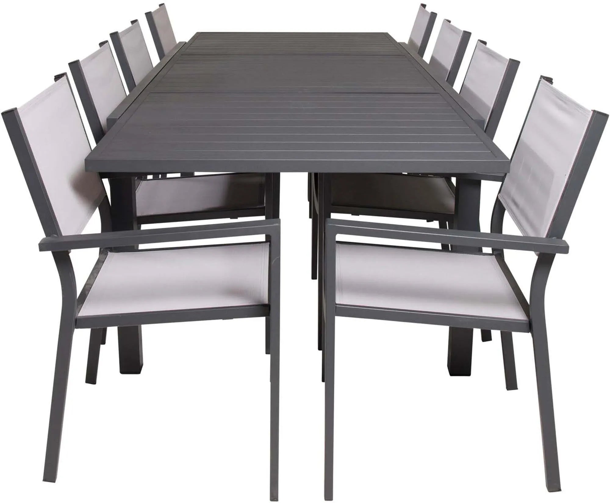 Elegantes, ausziehbares Marbella Tischset für 8 Personen, wetterfest, mit Copacabana Stühlen, ideal für stilvolle Outdoor-Events.