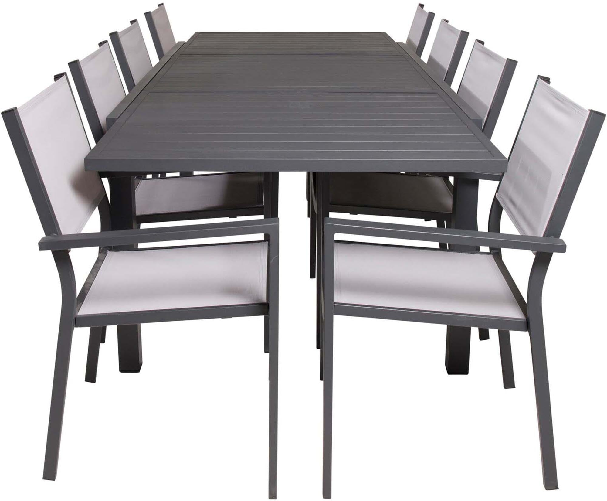 Elegantes, ausziehbares Marbella Tischset für 8 Personen, wetterfest, mit Copacabana Stühlen, ideal für stilvolle Outdoor-Events.