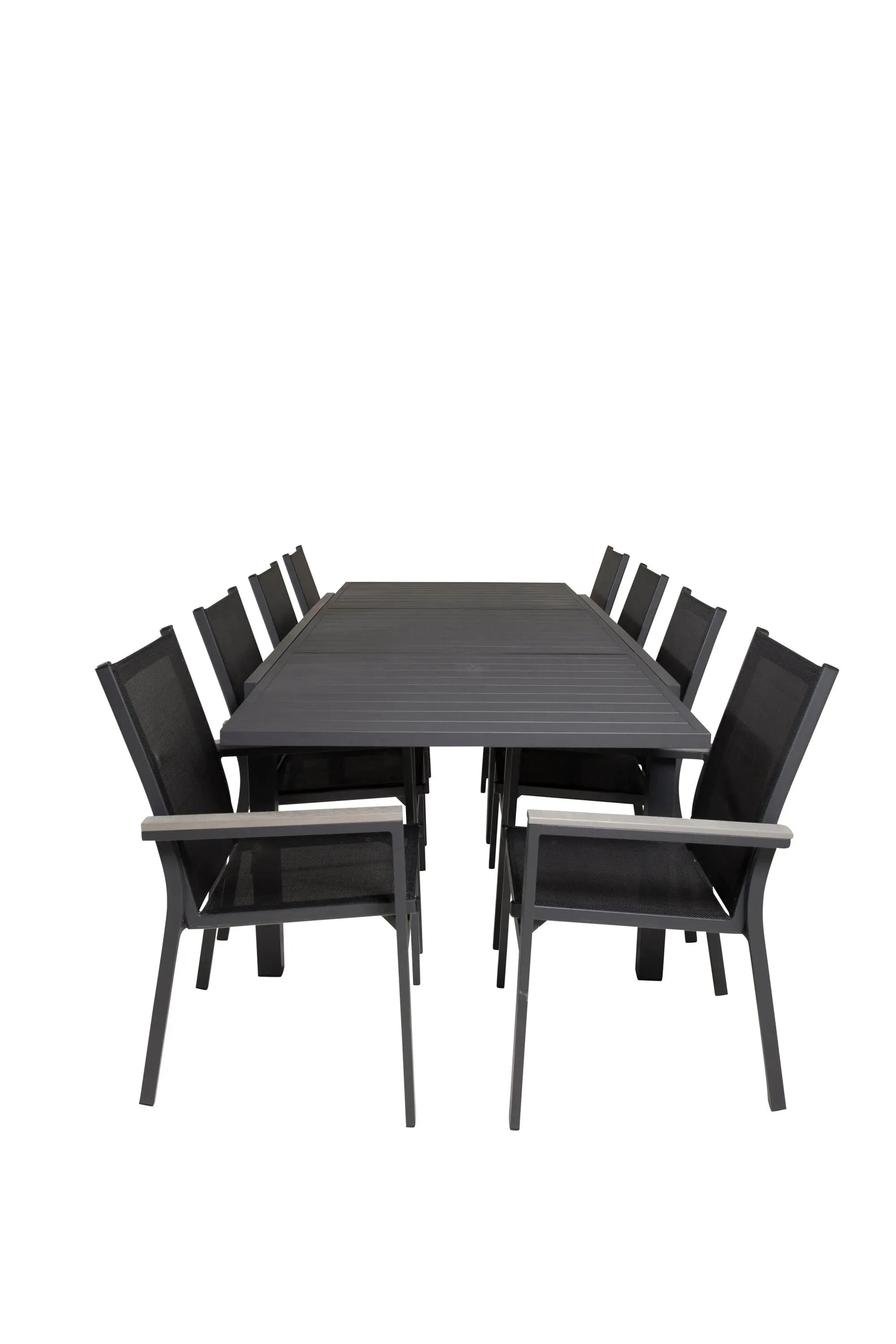 Moderner, ausziehbarer Marbella Gartentisch mit stilvollen, stapelbaren Parma Stühlen für einladende Outdoor-Dinner.