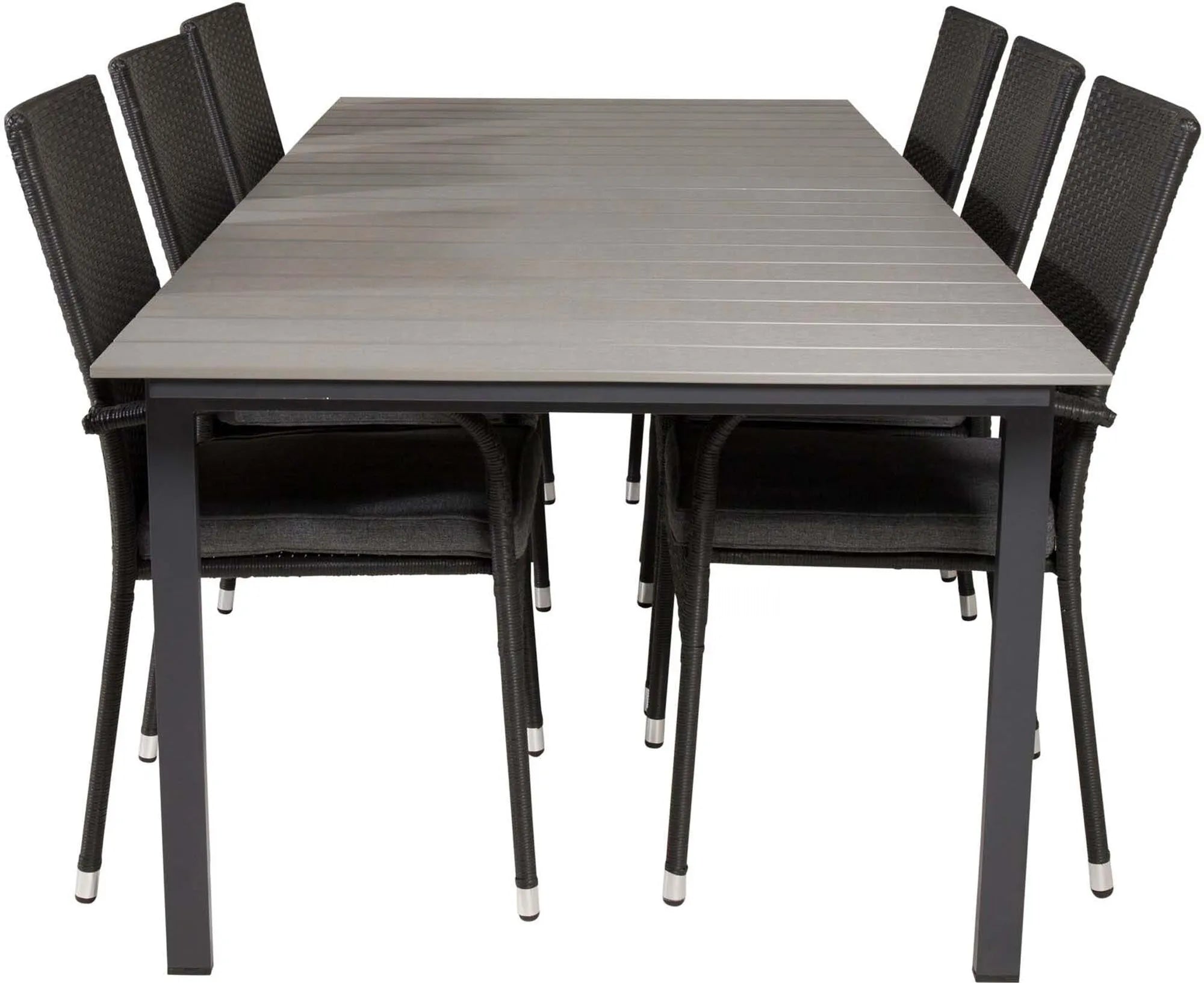 Stilvolles Levels Outdoor-Tischset mit Albany Stühlen, ideal für gesellige Anlässe im Garten. Langlebig, pflegeleicht, elegant.