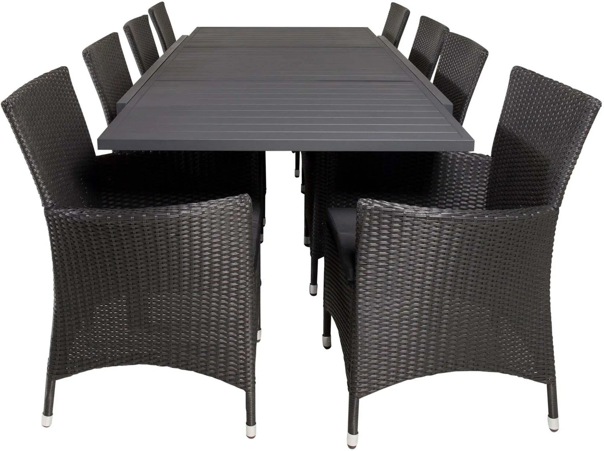 Elegantes, ausziehbares Marbella Outdoor-Tischset für 8 Personen, wetterbeständig und komfortabel, ideal für gesellige Abende.