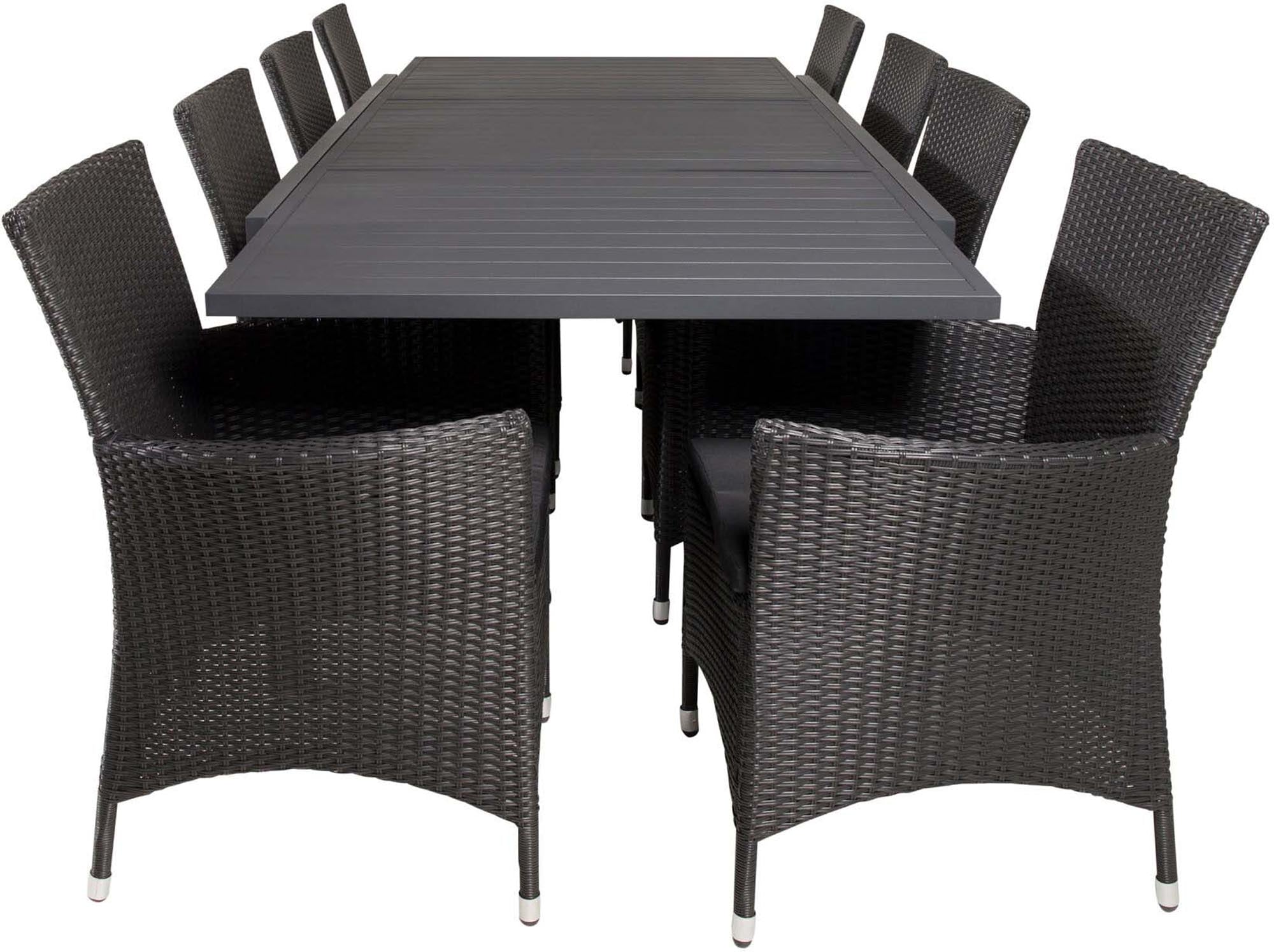 Elegantes, ausziehbares Marbella Outdoor-Tischset für 8 Personen, wetterbeständig und komfortabel, ideal für gesellige Abende.