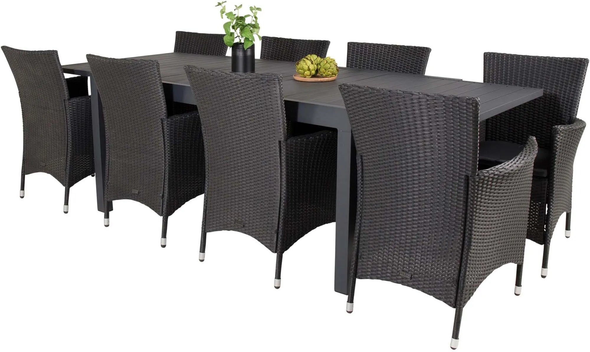 Elegantes Marbella Set: Ausziehbarer Tisch & 8 Stühle für draußen.
