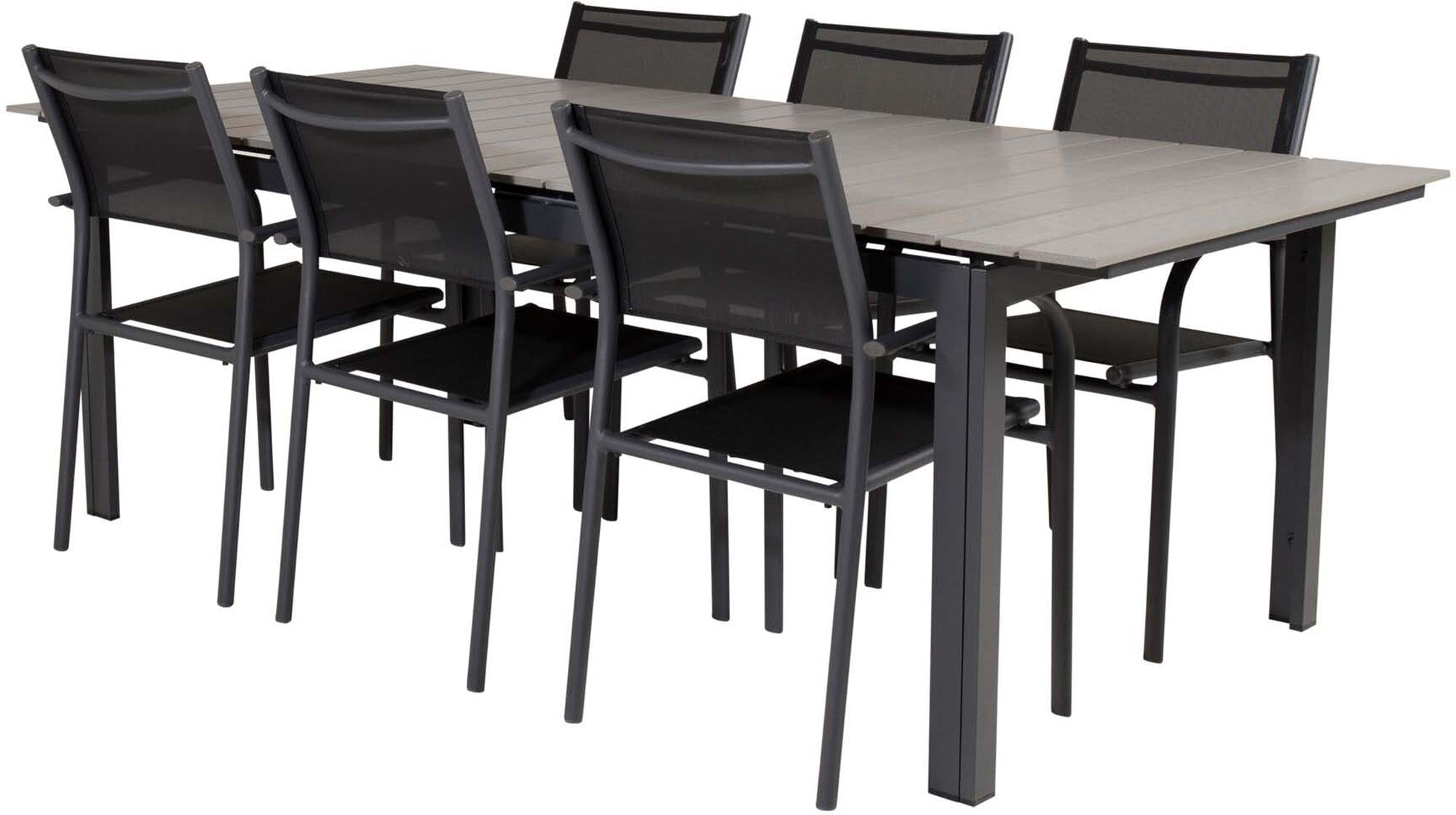 Levels Outdoor-Tischset + Santorini 224cm/6St. in Schwarz präsentiert im Onlineshop von KAQTU Design AG. Gartentischset ist von Venture Home