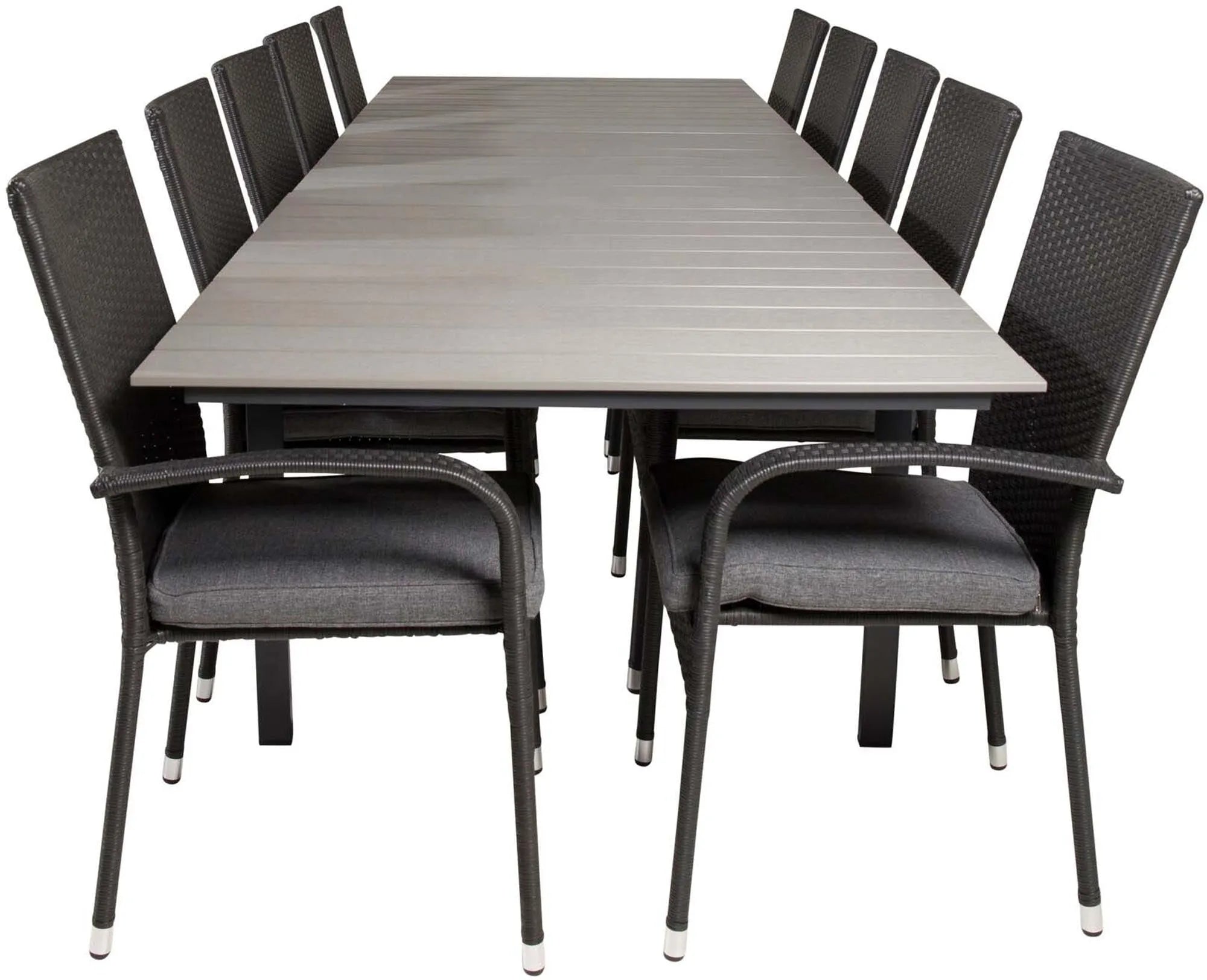 Stilvolles, wetterbeständiges Outdoor-Tischset für 8 Personen, ideal für gesellige Sommerabende im Garten.