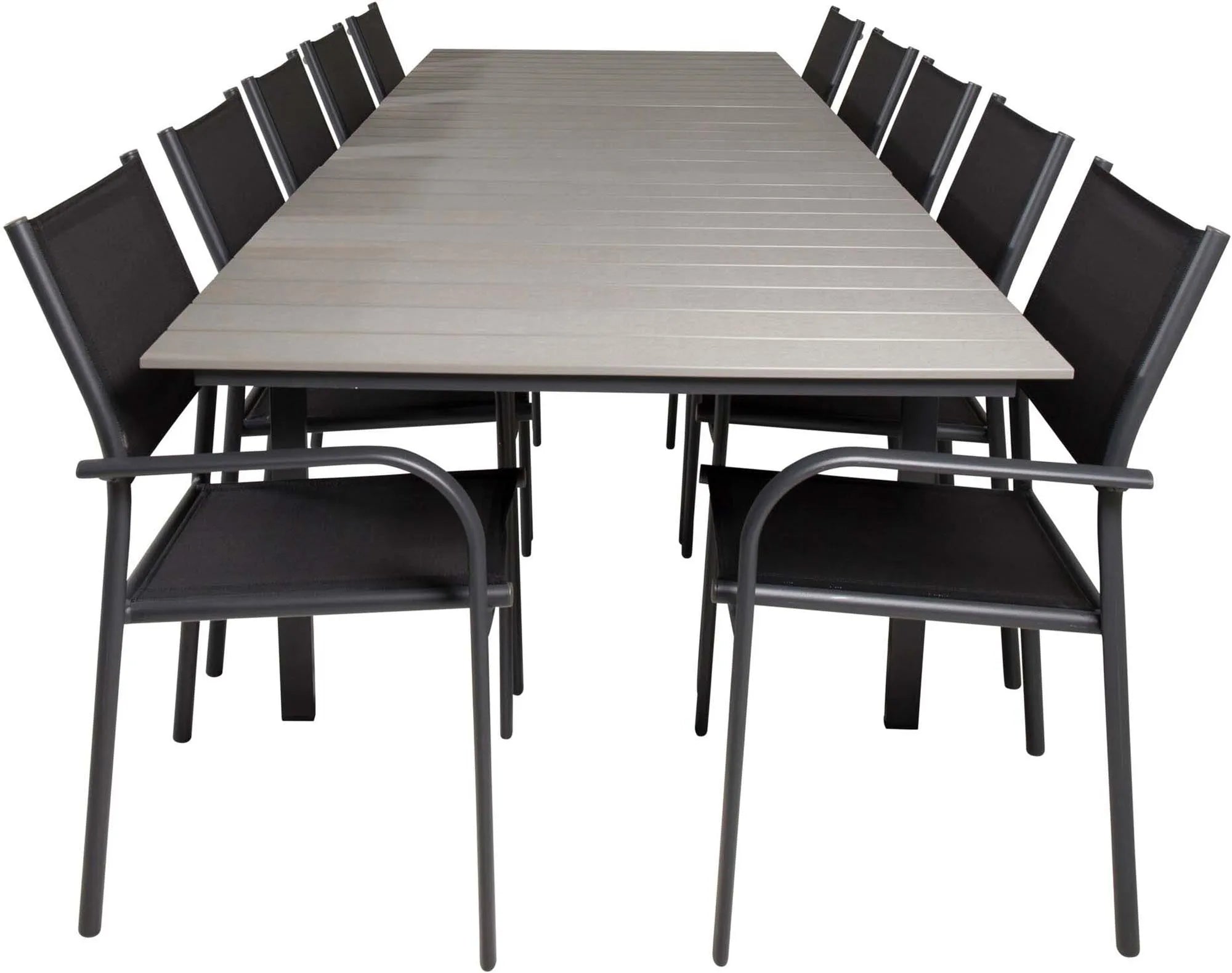 Stilvolles Levels Outdoor-Tischset von Venture Home: Ausziehbarer Tisch für 8 Personen, wetterfest, mit Santorini Stühlen.