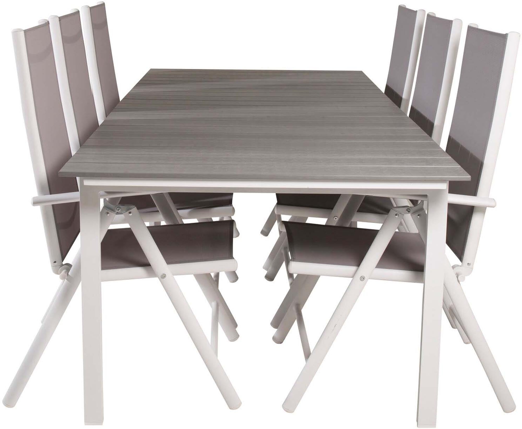 Entdecken Sie das Levels Outdoor-Tischset + Break 229cm/6St. von Venture Home – ideal für gesellige Abende im Freien mit robustem Design und hohem Sitzkomfort.