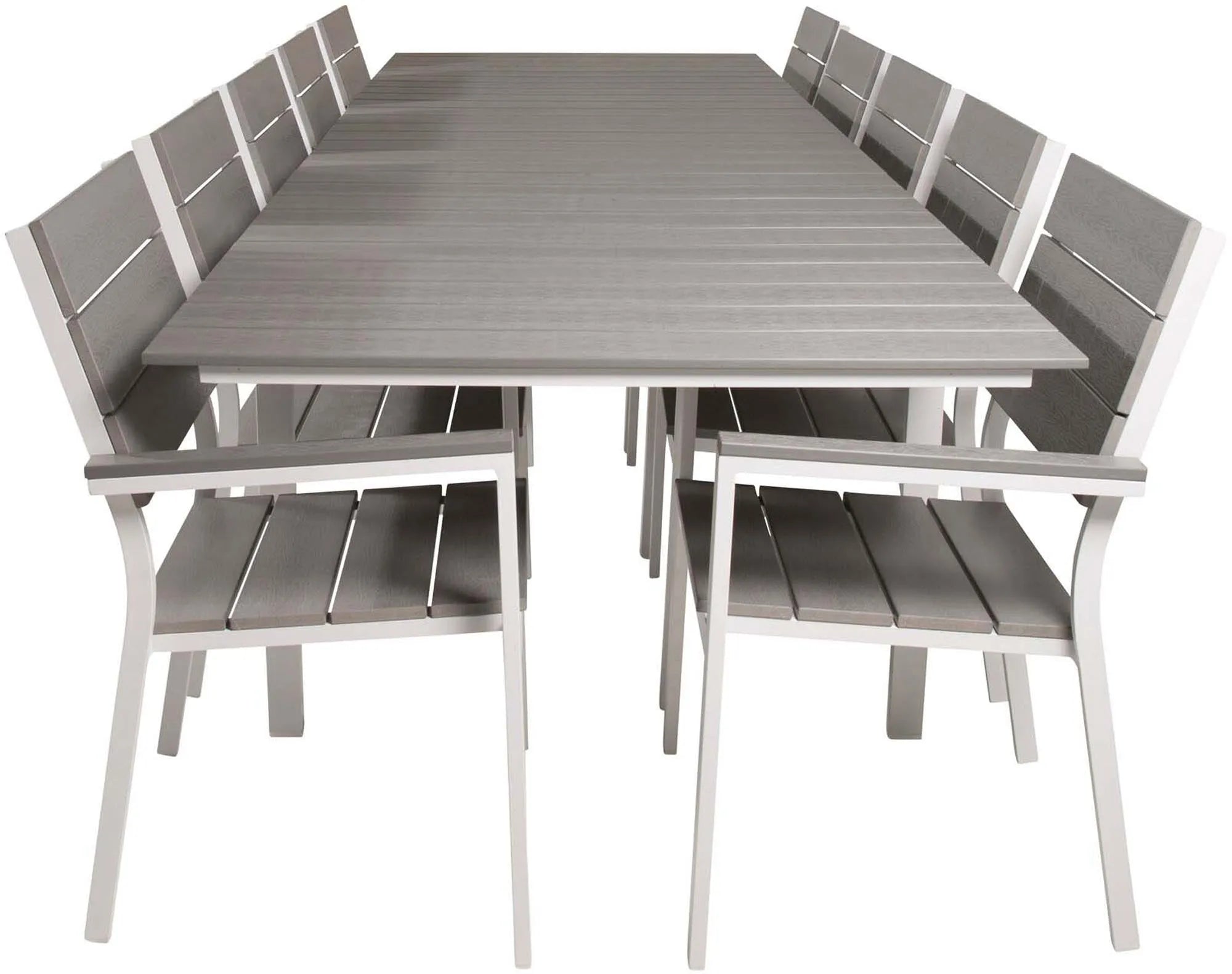 Stilvolles Levels Outdoor-Tischset von Venture Home: 229cm, Platz für 8, wetterfestes Aintwood, moderne Grautöne, inkl. bequeme Stühle.