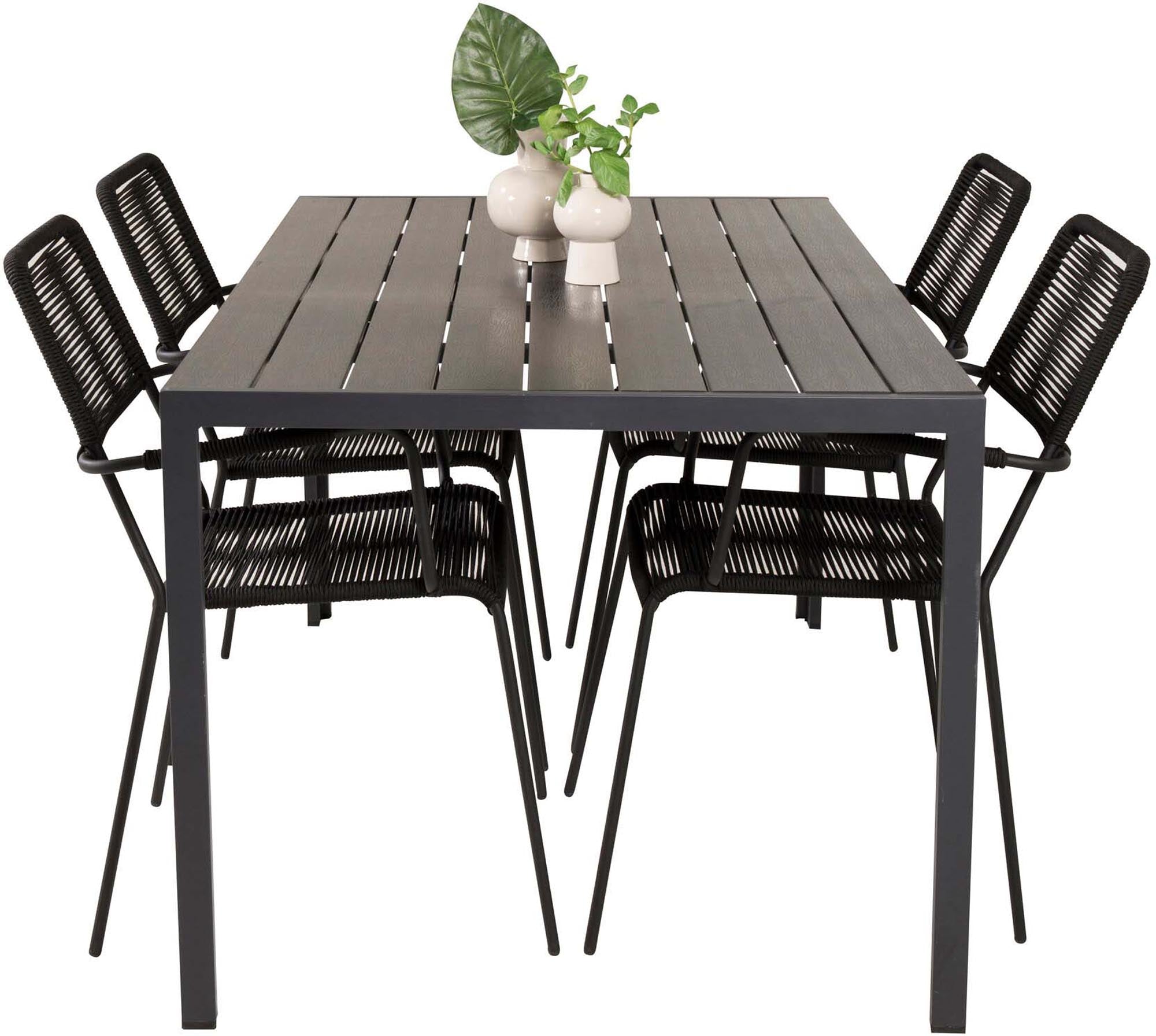 Break Outdoor-Tischset + Lindos Arm 150cm/4St. in Schwarz präsentiert im Onlineshop von KAQTU Design AG. Gartentischset ist von Venture Home