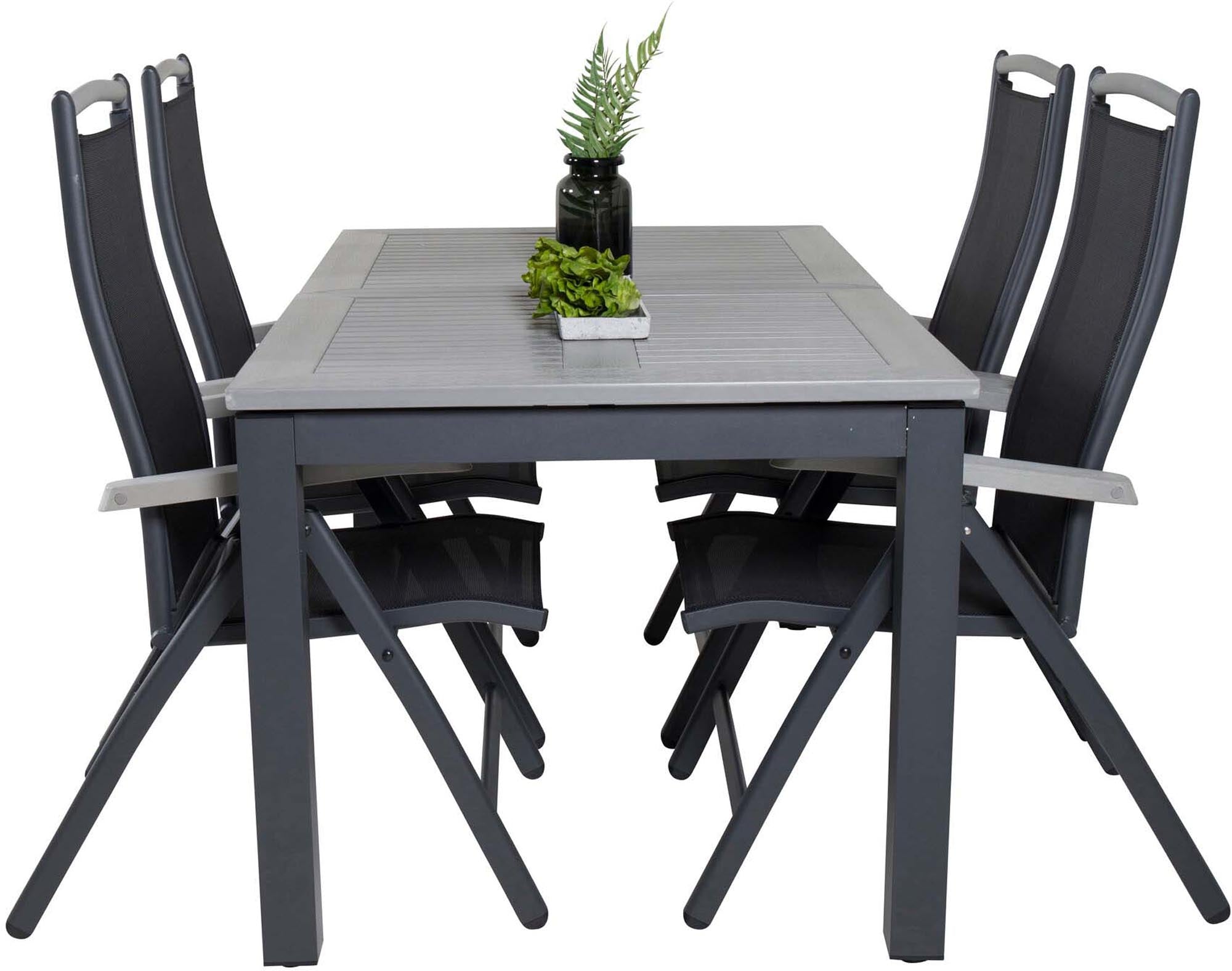 Albany Outdoor-Gartentischset ausziehbar 160cm/4St. in Schwarz präsentiert im Onlineshop von KAQTU Design AG. Gartentischset ist von Venture Home