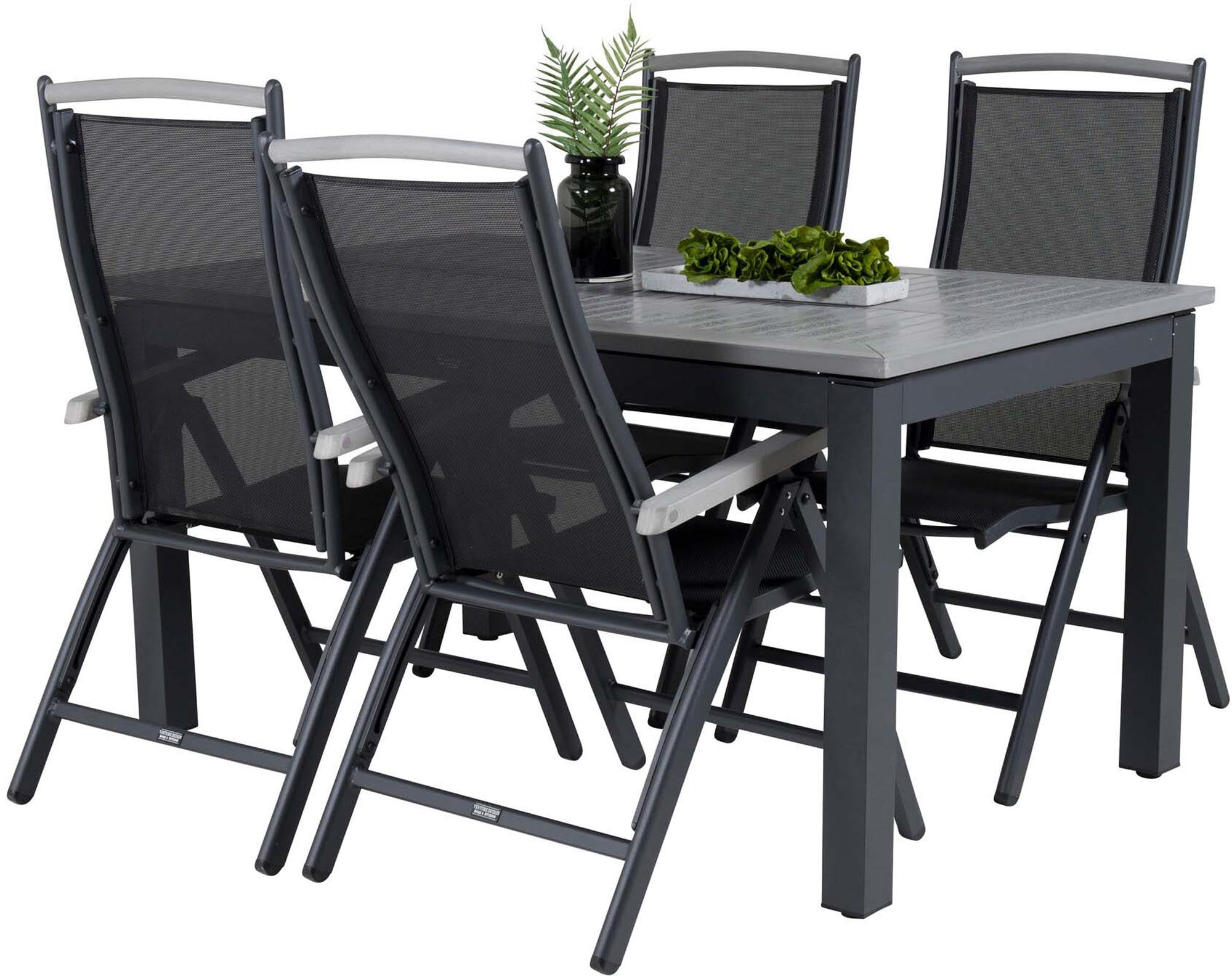 Albany Outdoor-Gartentischset ausziehbar 160cm/4St. in Schwarz präsentiert im Onlineshop von KAQTU Design AG. Gartentischset ist von Venture Home