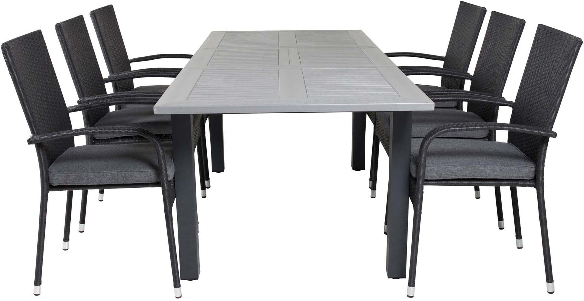 Albany Outdoor-Gartentischset ausziehbar + Anna 160cm/6St. in Schwarz präsentiert im Onlineshop von KAQTU Design AG. Gartentischset ist von Venture Home