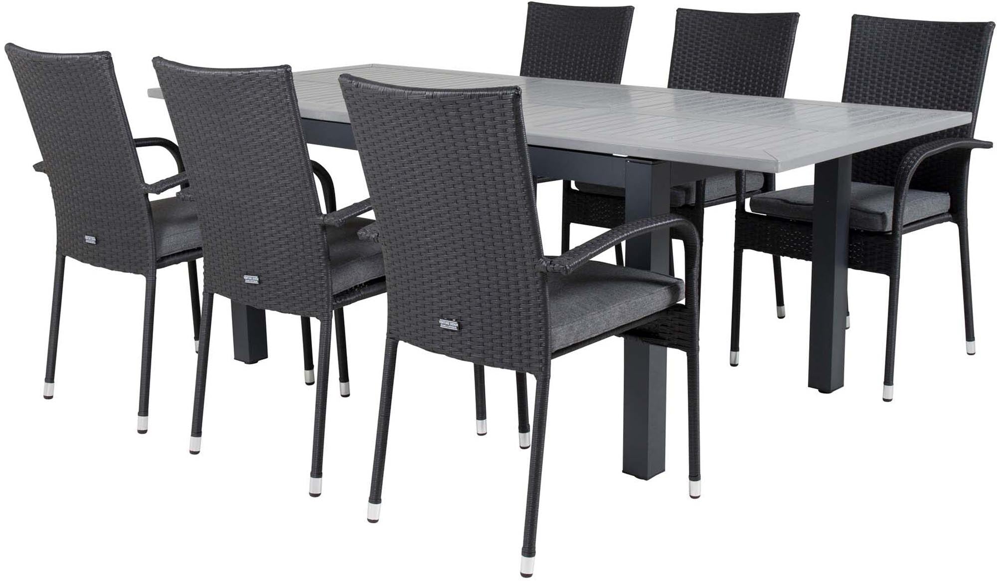 Albany Outdoor-Gartentischset ausziehbar + Anna 160cm/6St. in Schwarz präsentiert im Onlineshop von KAQTU Design AG. Gartentischset ist von Venture Home