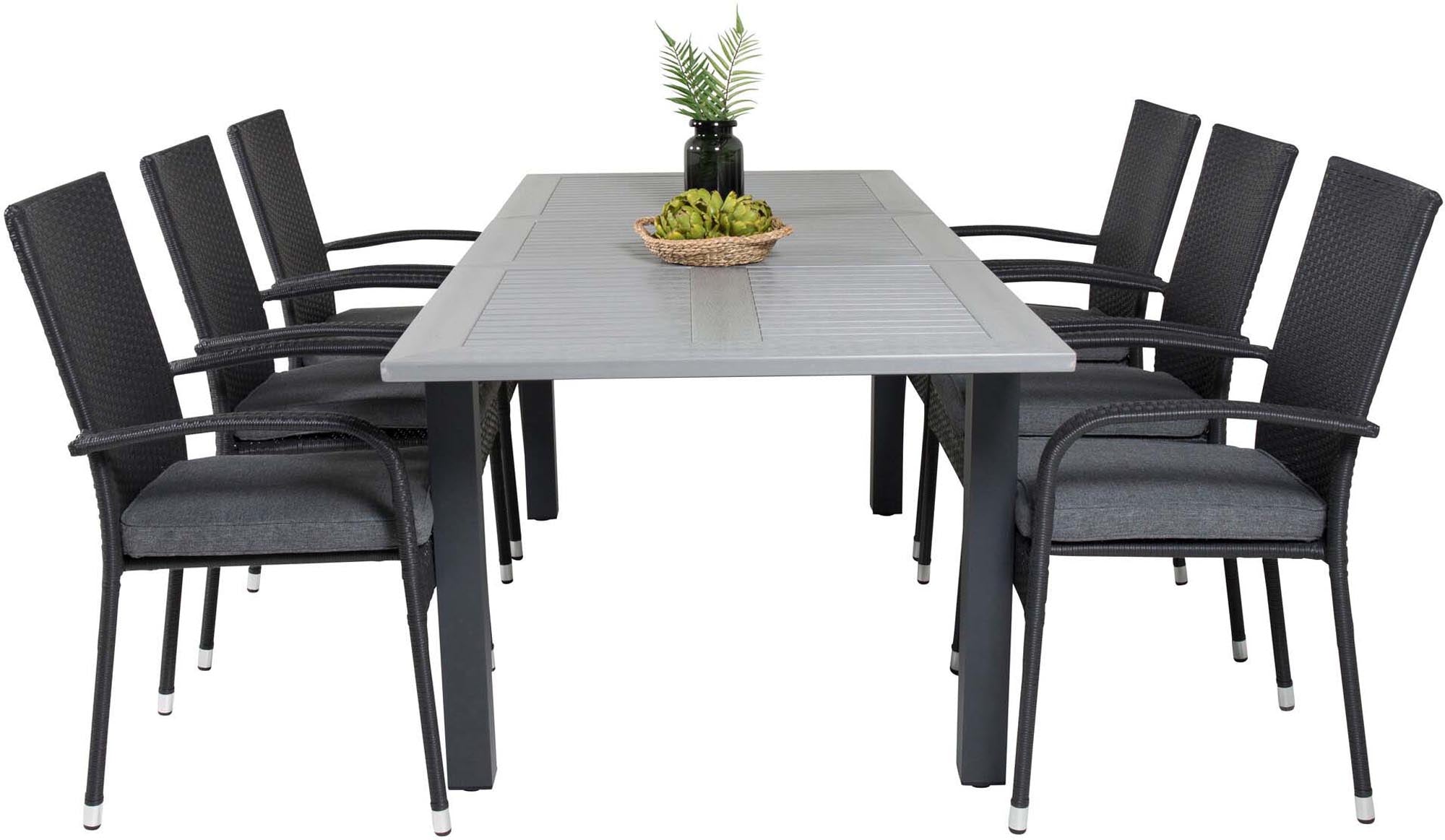 Albany Outdoor-Gartentischset ausziehbar + Anna 160cm/6St. in Schwarz präsentiert im Onlineshop von KAQTU Design AG. Gartentischset ist von Venture Home