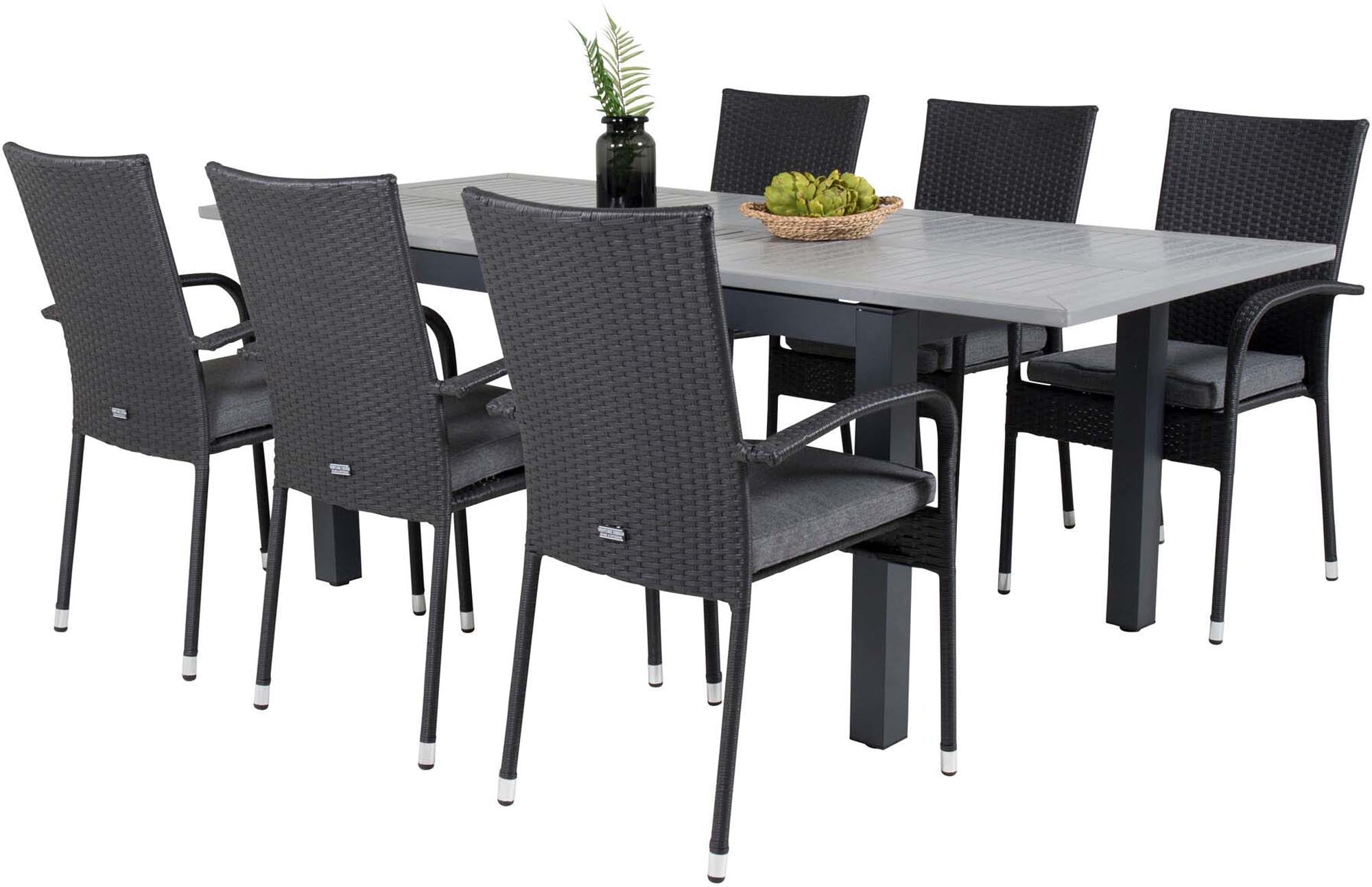 Albany Outdoor-Gartentischset ausziehbar + Anna 160cm/6St. in Schwarz präsentiert im Onlineshop von KAQTU Design AG. Gartentischset ist von Venture Home