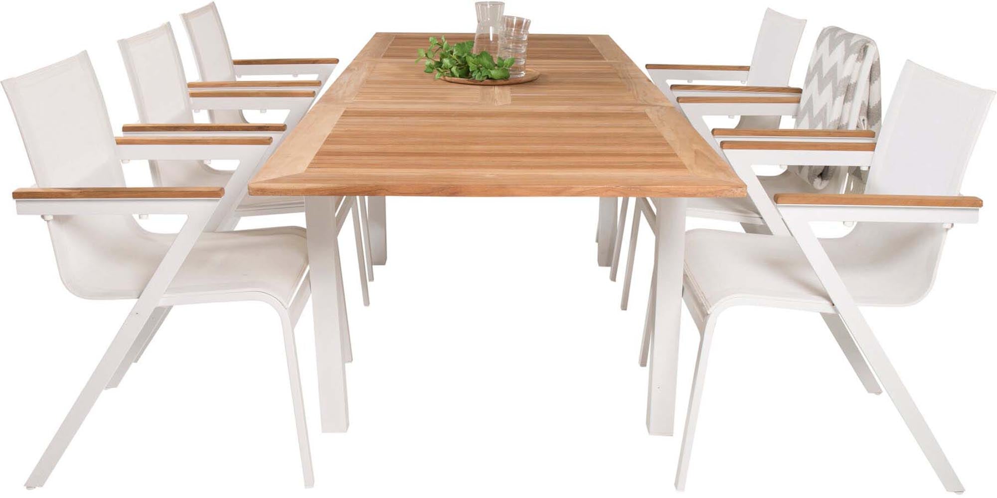 Panama Outdoor-Tischset + Mexico 160cm/6St. in Weiss präsentiert im Onlineshop von KAQTU Design AG. Gartentischset ist von Venture Home
