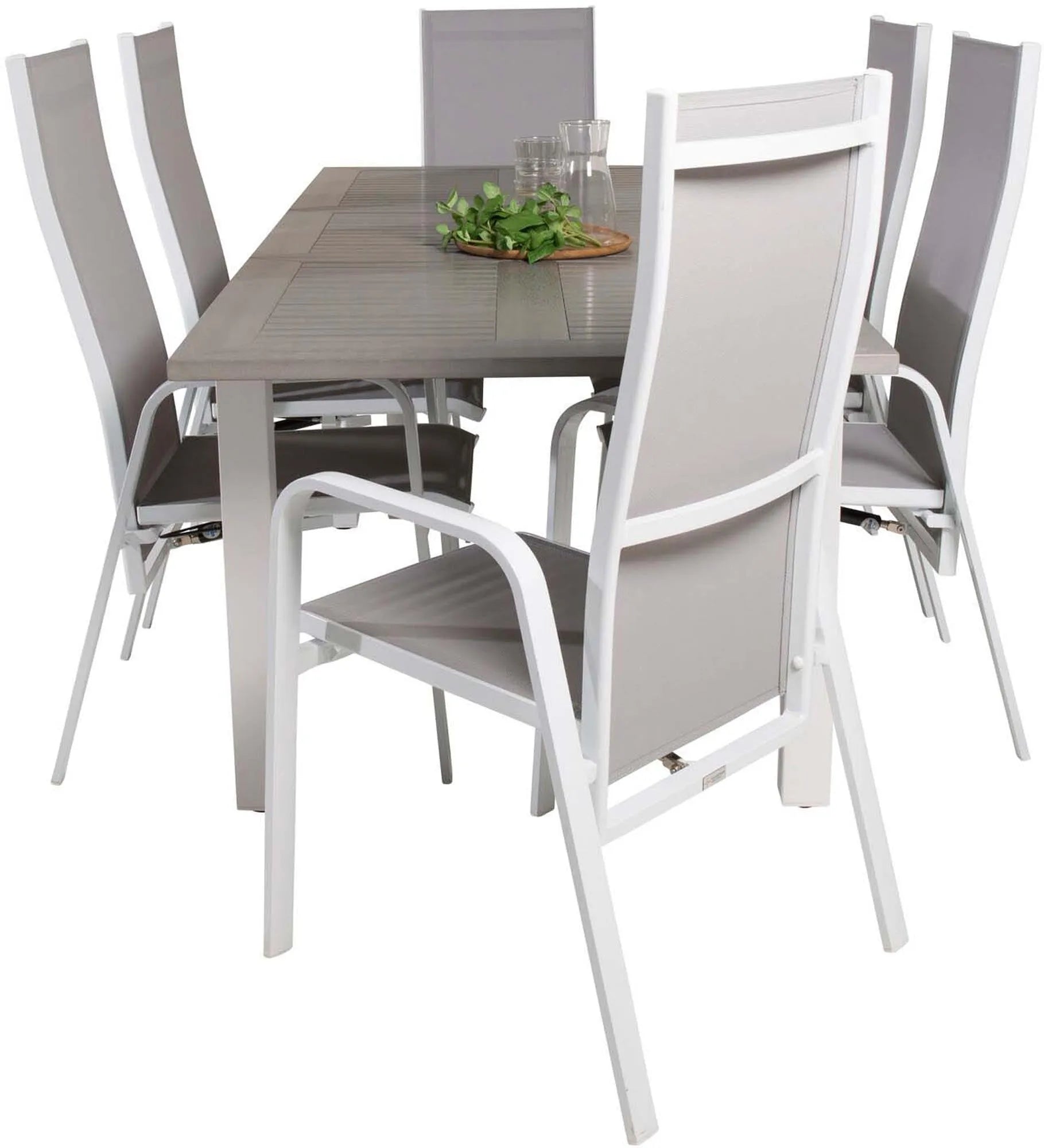 Elegantes Albany Set: Ausziehbarer Tisch & 6 Stühle für draußen.