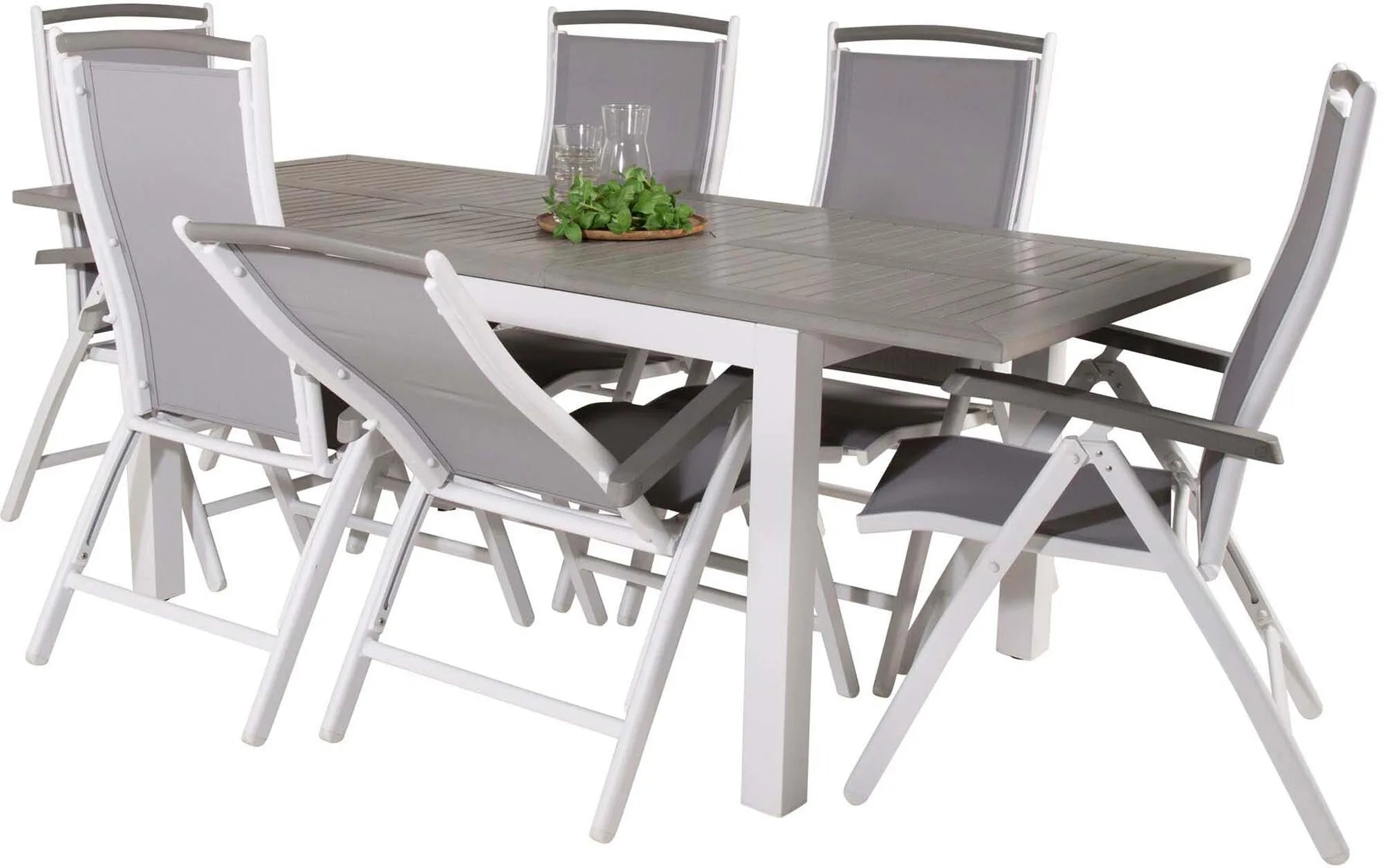 Elegantes Albany Set: Ausziehbarer Tisch & 6 Stühle für draußen.