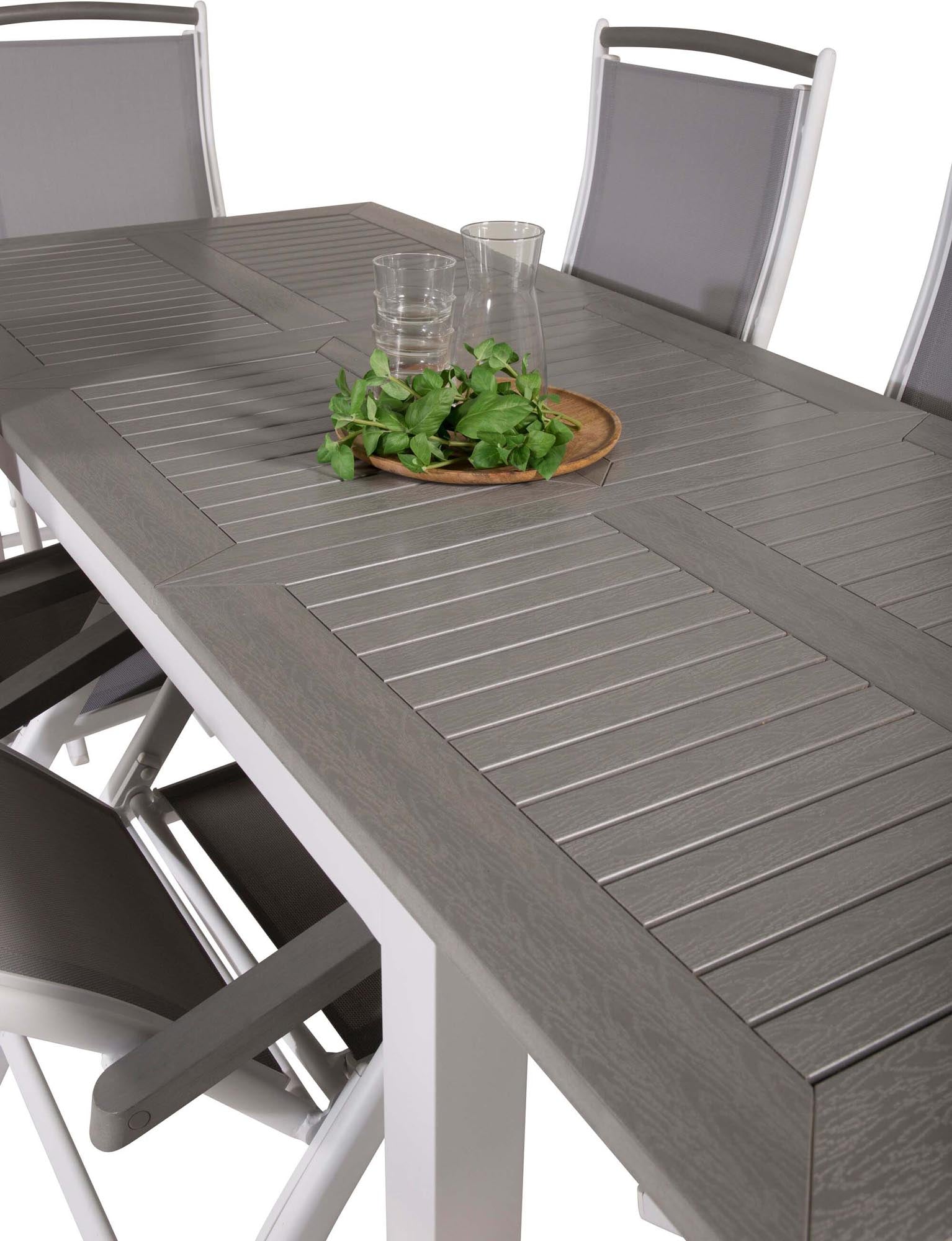 Albany Outdoor-Gartentischset ausziehbar + Position 152cm/6St. in Weiss Alu / Grau präsentiert im Onlineshop von KAQTU Design AG. Gartentischset ist von Venture Home