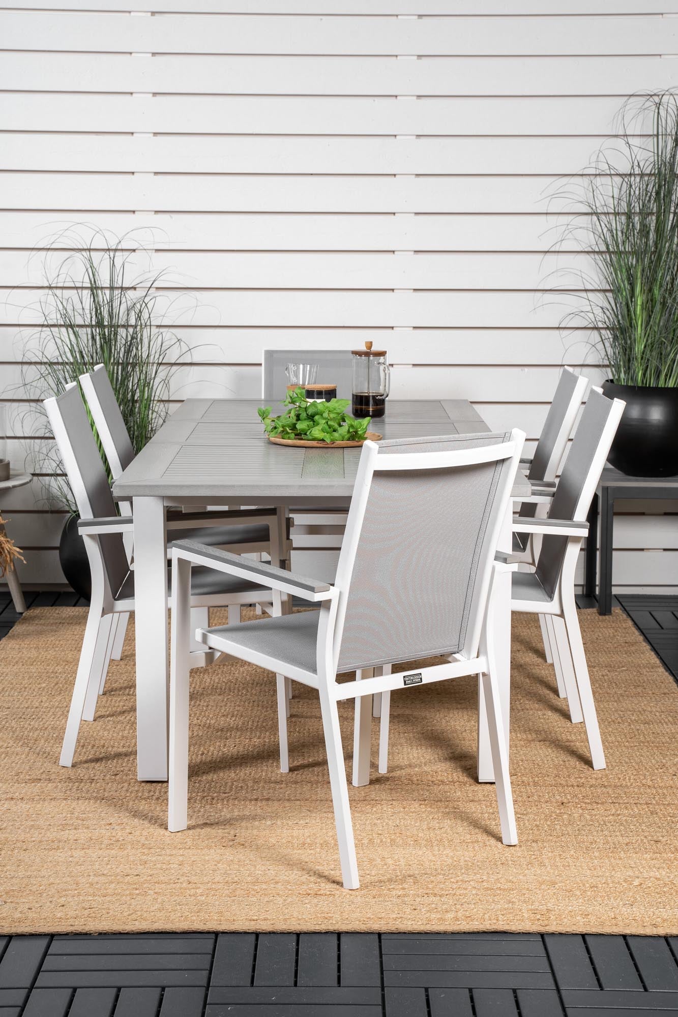 Albany Outdoor-Tischset + Parma 152cm/6St. in Grau weiss präsentiert im Onlineshop von KAQTU Design AG. Gartentischset ist von Venture Home