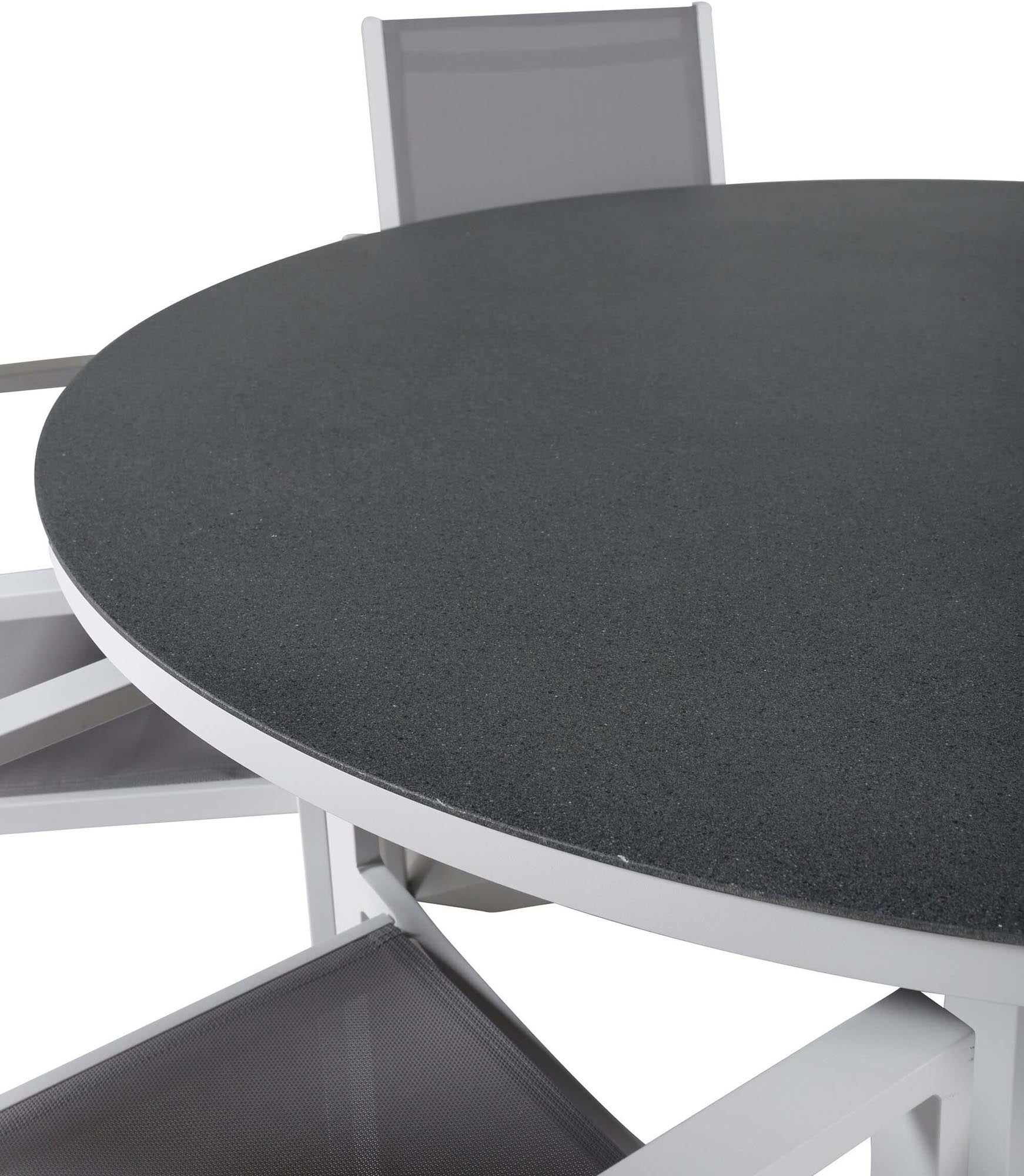 Copacabana Outdoor-Tischset mit Armlehne ⌀140cm/6St. in Grau präsentiert im Onlineshop von KAQTU Design AG. Gartentischset ist von Venture Home