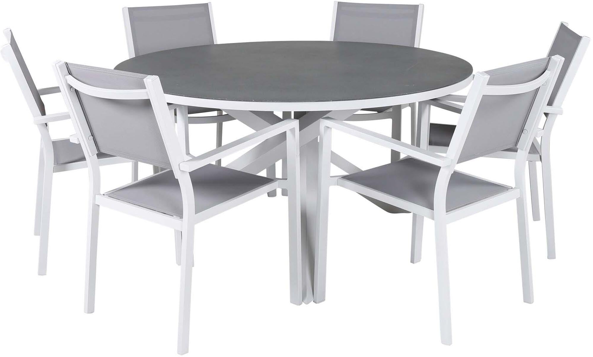 Copacabana Outdoor-Tischset mit Armlehne ⌀140cm/6St. in Grau präsentiert im Onlineshop von KAQTU Design AG. Gartentischset ist von Venture Home