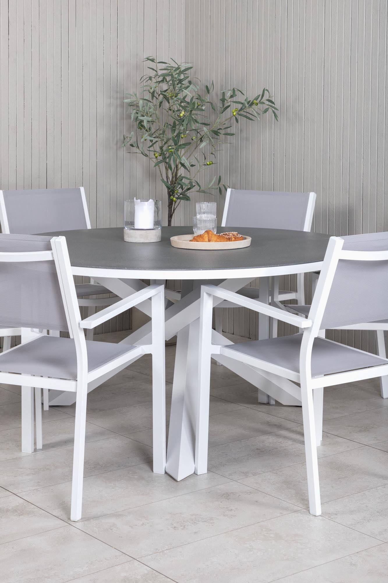 Copacabana Outdoor-Tischset mit Armlehne ⌀140cm/6St. in Grau präsentiert im Onlineshop von KAQTU Design AG. Gartentischset ist von Venture Home