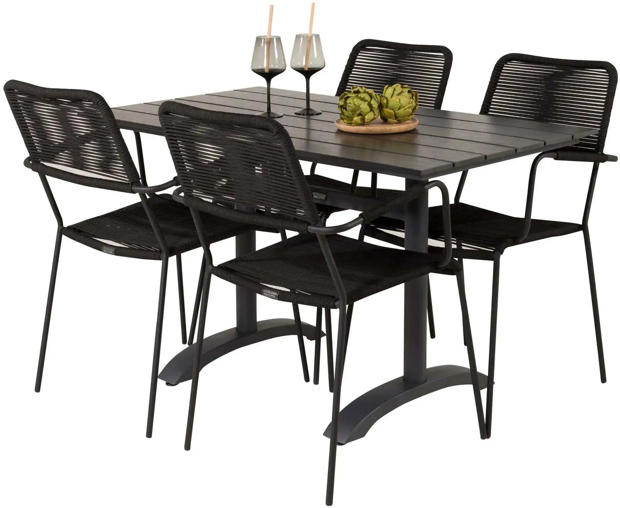 Robustes Denver Tischset mit 4 Lindos Stühlen für den Außenbereich.