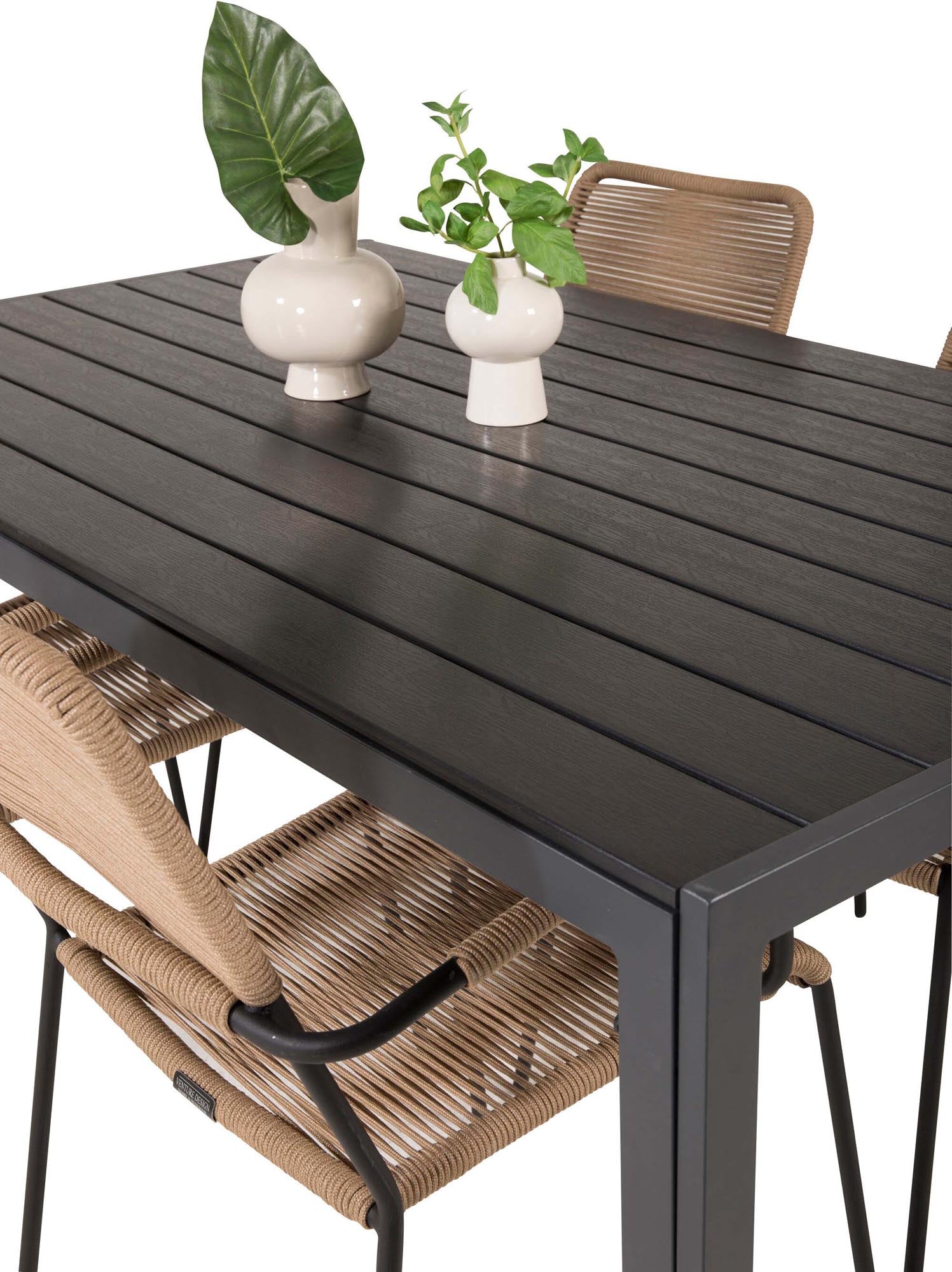 Break Outdoor-Tischset + Lindos Arm 150cm/4St. in Schwarz Braun präsentiert im Onlineshop von KAQTU Design AG. Gartentischset ist von Venture Home