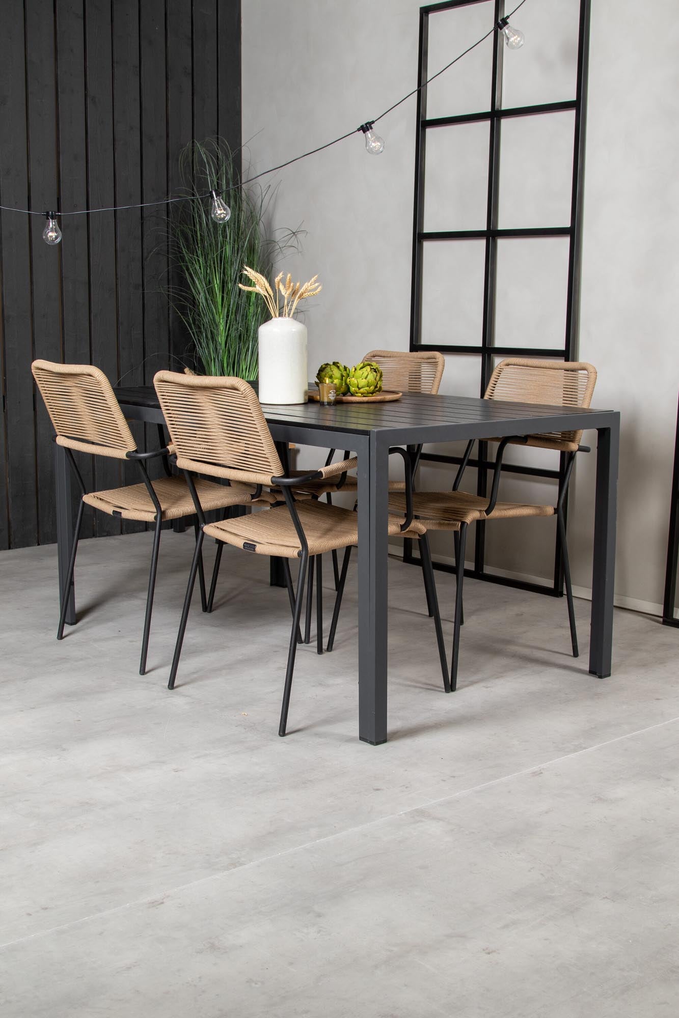 Break Outdoor-Tischset + Lindos Arm 150cm/4St. in Schwarz Braun präsentiert im Onlineshop von KAQTU Design AG. Gartentischset ist von Venture Home