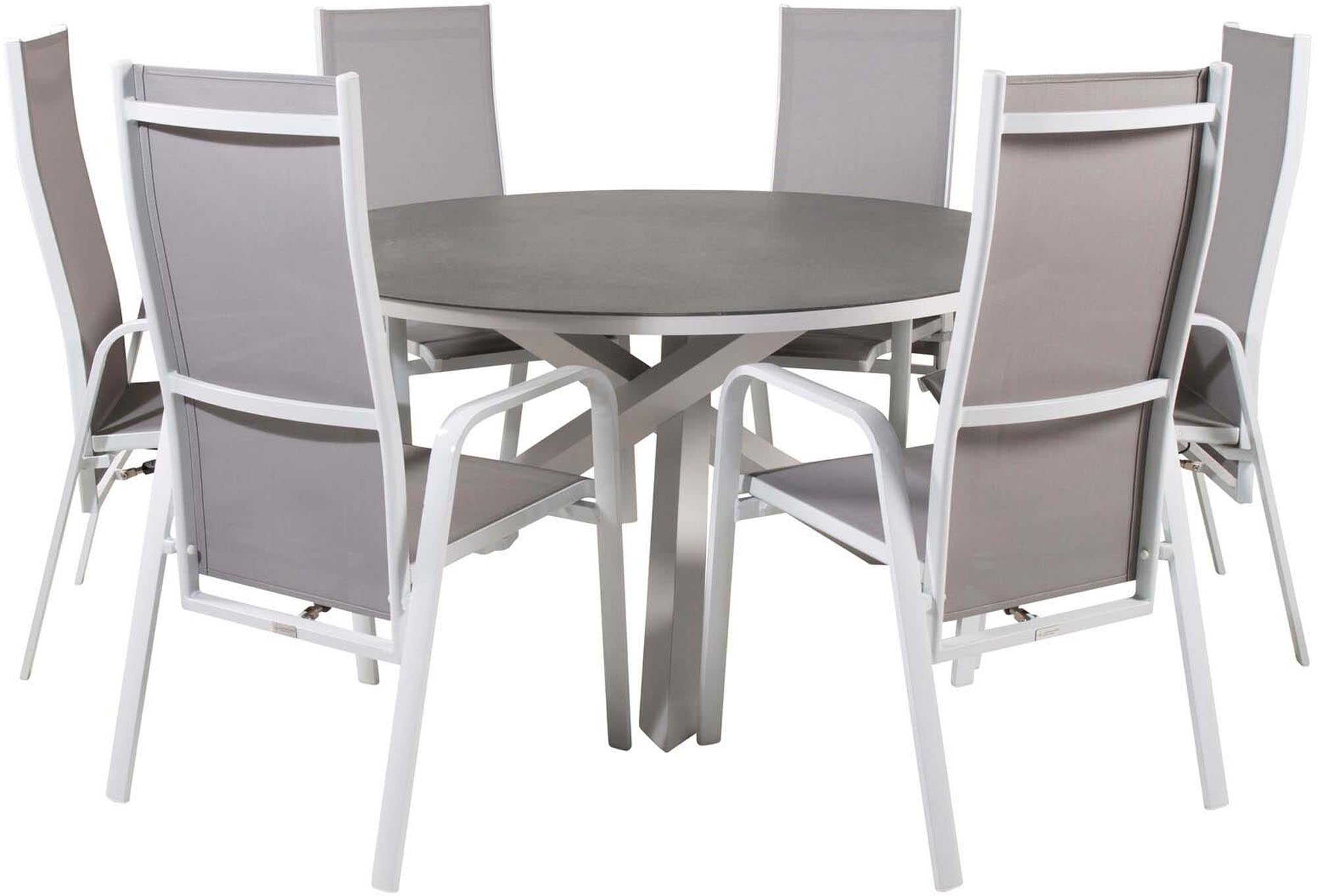 Copacabana Outdoor-Tischset ⌀140cm/6St. in Grau weiss präsentiert im Onlineshop von KAQTU Design AG. Gartentischset ist von Venture Home