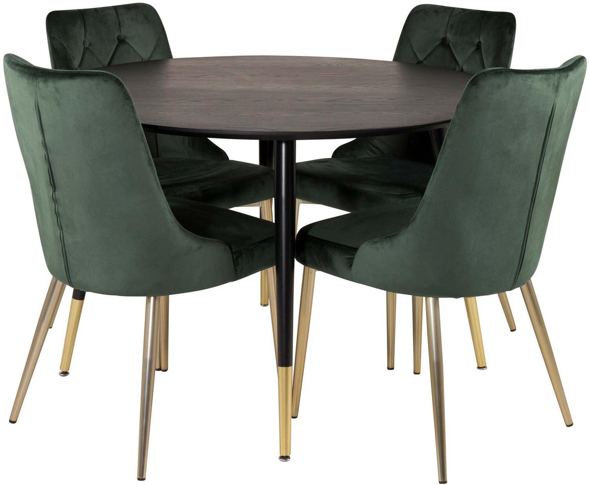 Dipp Esszimmerset + Velvet Deluxe ⌀115cm/4St. in Gold, Grün präsentiert im Onlineshop von KAQTU Design AG. Esszimmerset ist von Venture Home