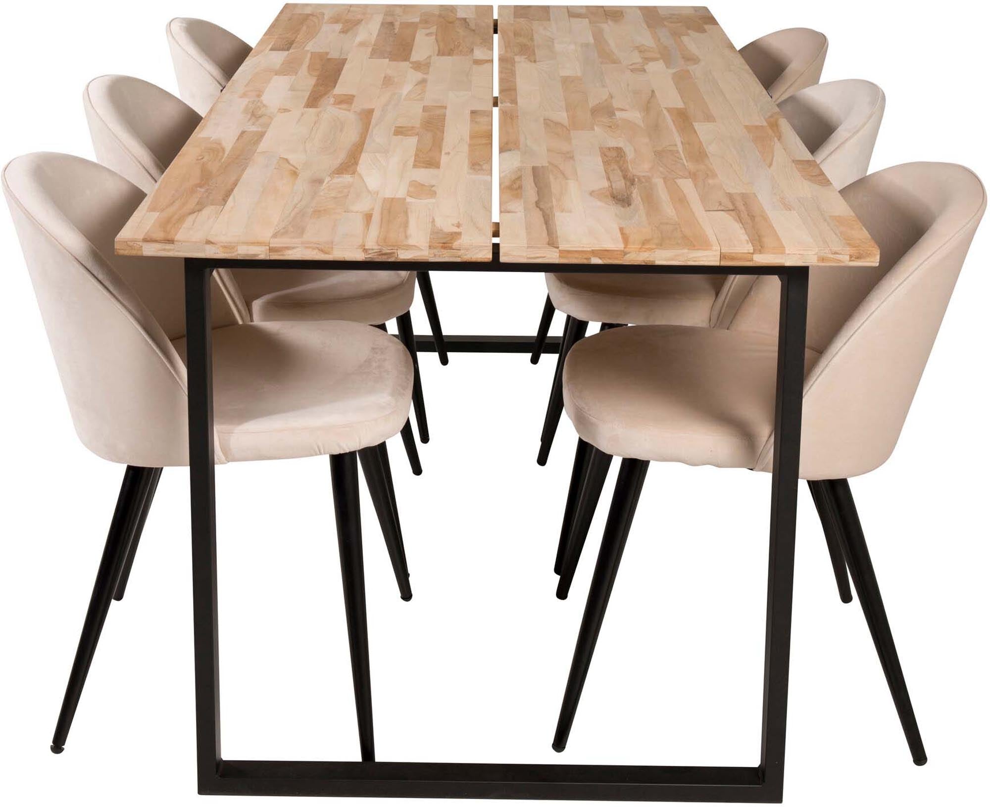 Cirebon Esszimmerset + Velvet 200cm/6St. in Beige, Schwarz präsentiert im Onlineshop von KAQTU Design AG. Esszimmerset ist von Venture Home