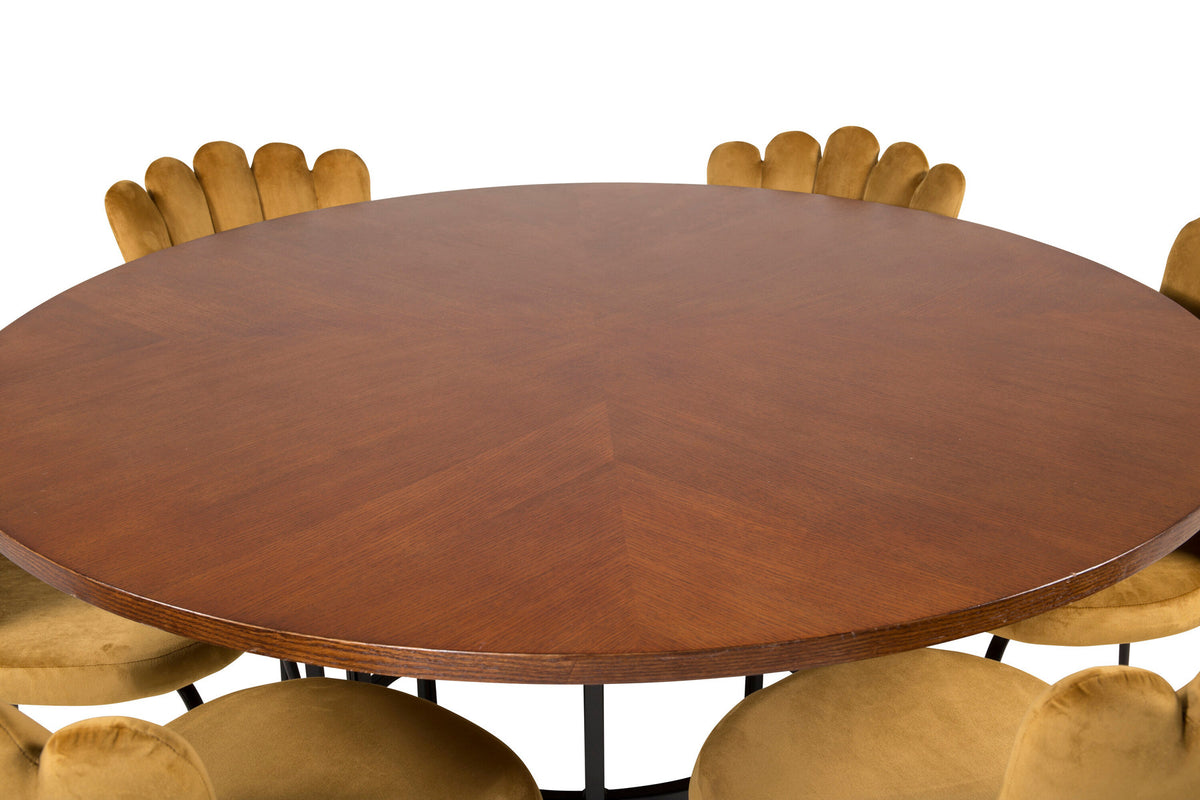 Esszimmerset Copenhagen + Limhamn Light ⌀140cm/6St. in Schwarzbraun / Gelb präsentiert im Onlineshop von KAQTU Design AG. Esszimmerset ist von Venture Home