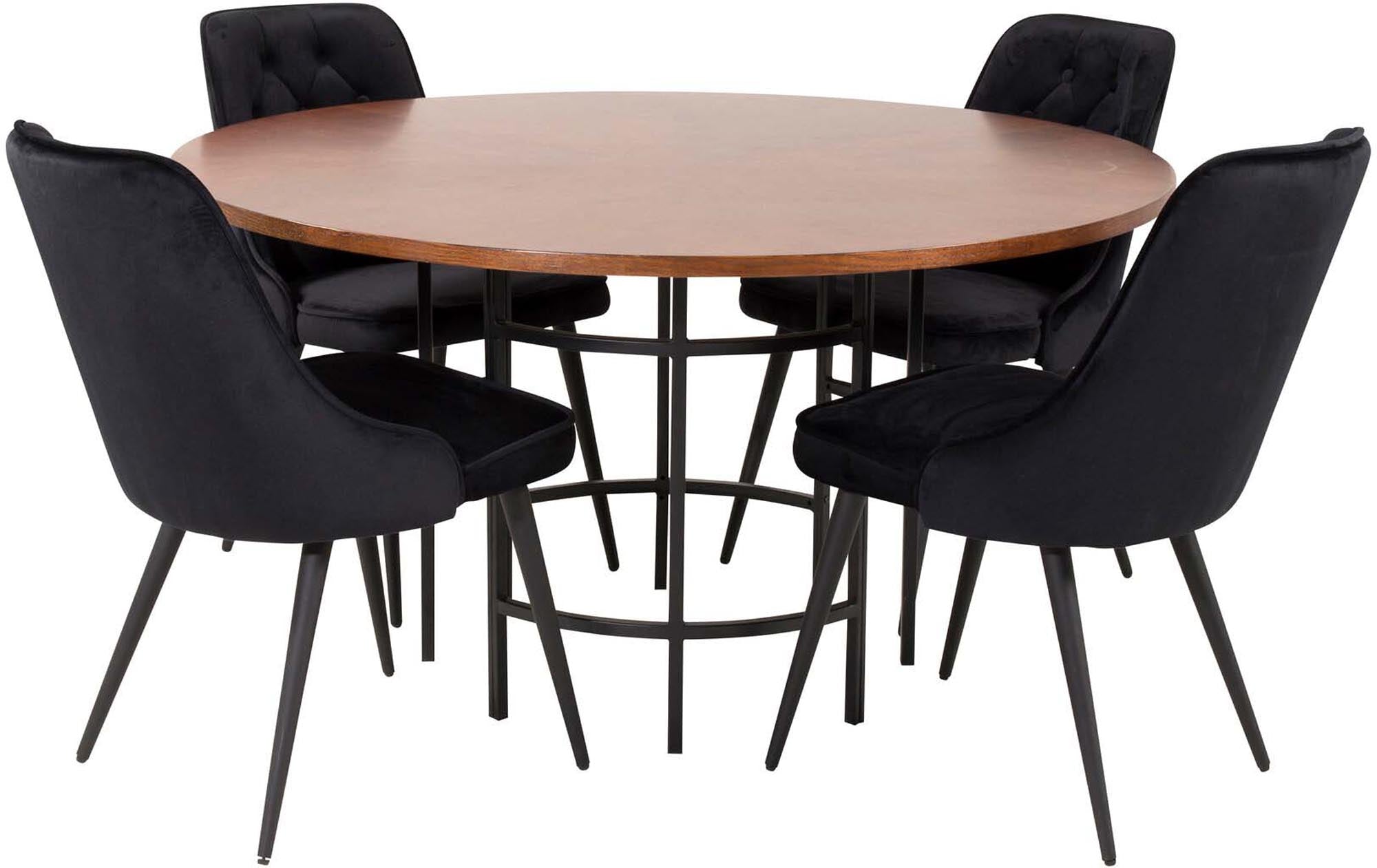 Entdecken Sie das Esszimmerset Copenhagen + Velvet Deluxe von Venture Home: stilvoller runder Esstisch und luxuriöse Samtstühle für Ihr Zuhause.