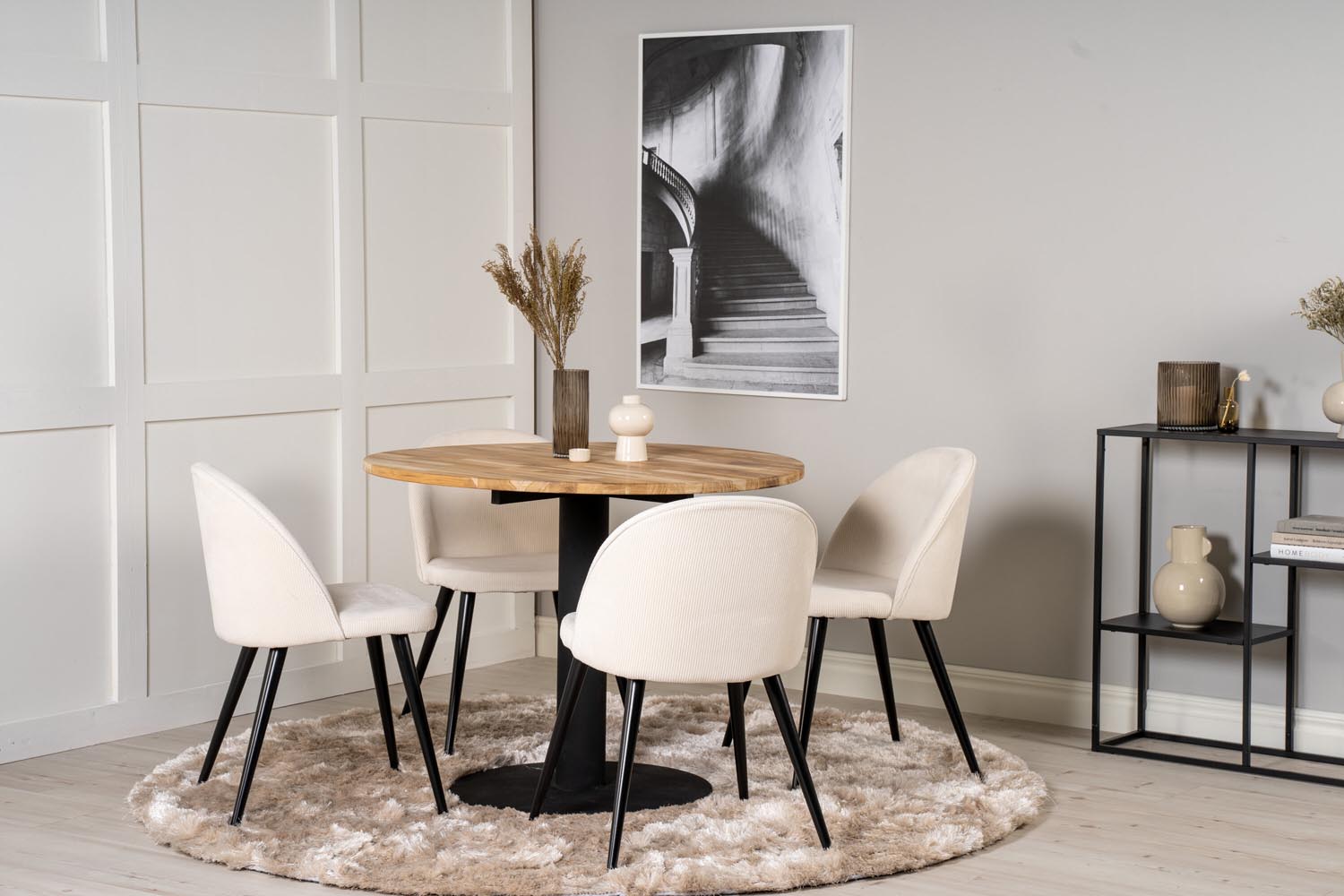 Cirebon Esszimmerset + Velvet ⌀100cm/4St. in Schwarz-Weiss präsentiert im Onlineshop von KAQTU Design AG. Esszimmerset ist von Venture Home