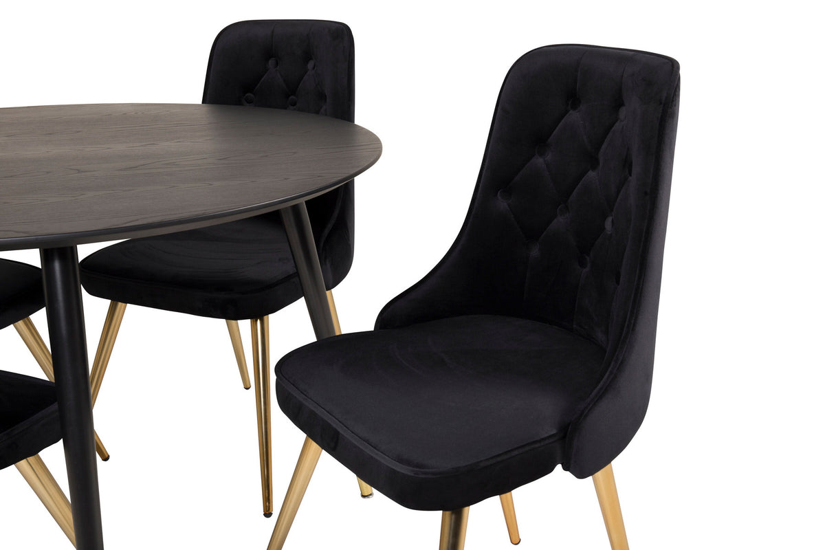 Dipp Esszimmerset + Velvet Deluxe ⌀115cm/4St. in Schwarz / Gold präsentiert im Onlineshop von KAQTU Design AG. Esszimmerset ist von Venture Home