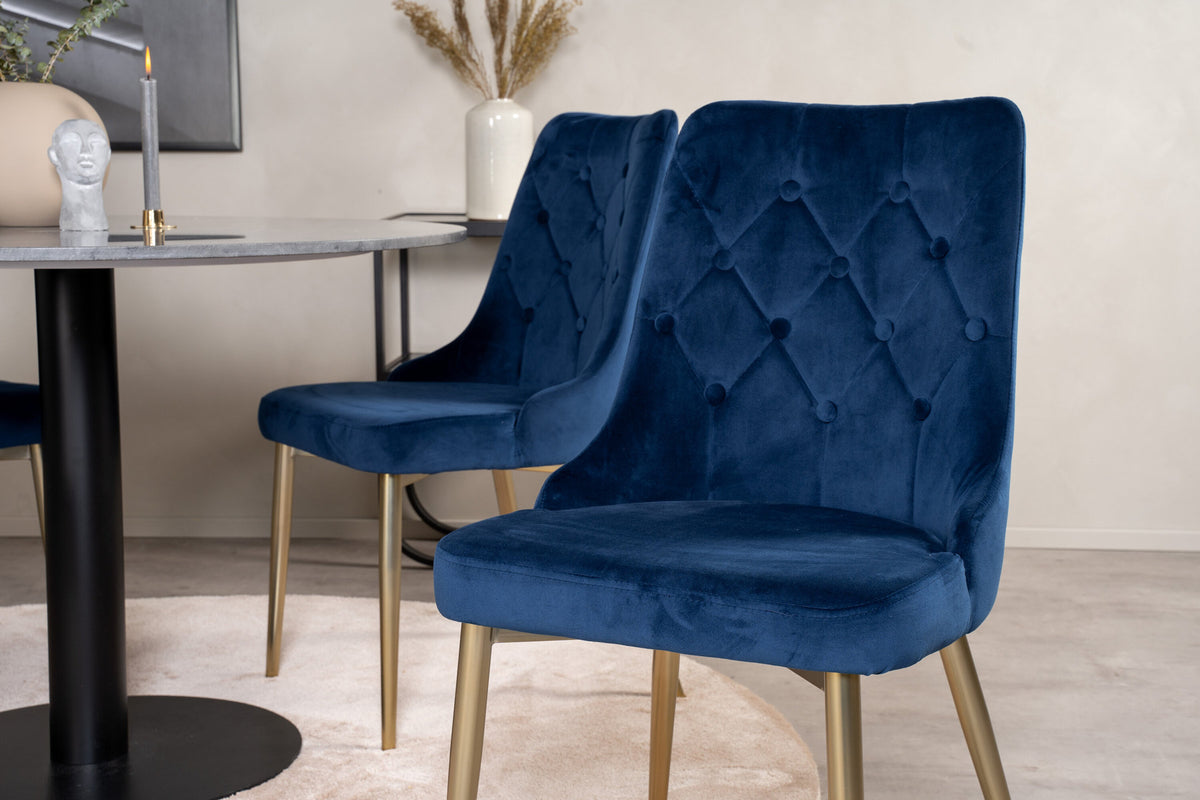Estelle Esszimmerset + Velvet Deluxe ⌀106cm/4St. in Blau, Gold präsentiert im Onlineshop von KAQTU Design AG. Esszimmerset ist von Venture Home