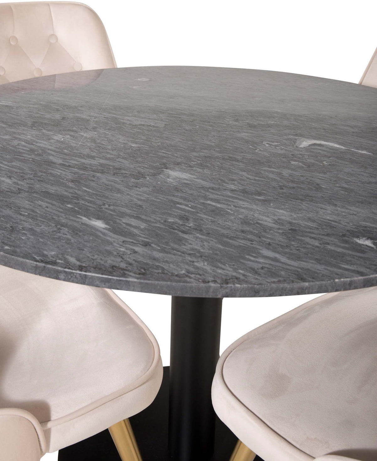 Estelle Esszimmerset + Velvet Deluxe ⌀106cm/4St. in Schwarz / Beige / Gold präsentiert im Onlineshop von KAQTU Design AG. Esszimmerset ist von Venture Home