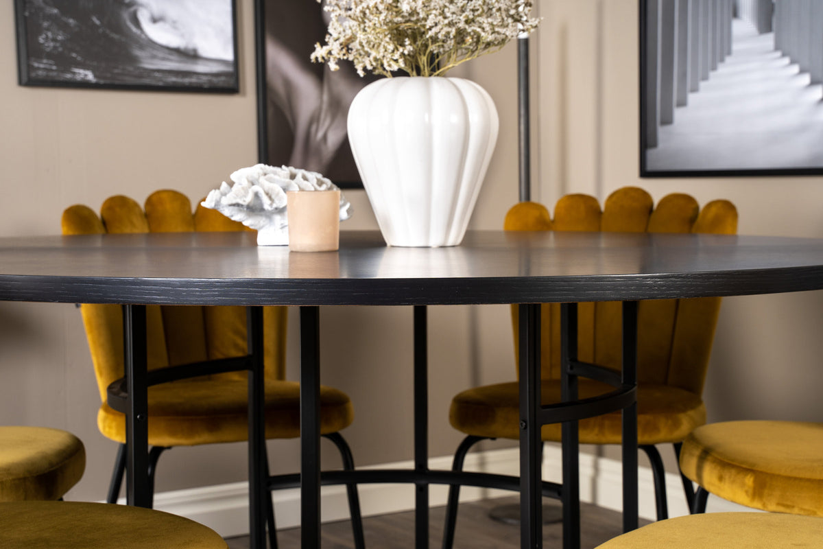 Esszimmerset Copenhagen + Limhamn Light ⌀140cm/6St. in Schwarz / Gelb präsentiert im Onlineshop von KAQTU Design AG. Esszimmerset ist von Venture Home