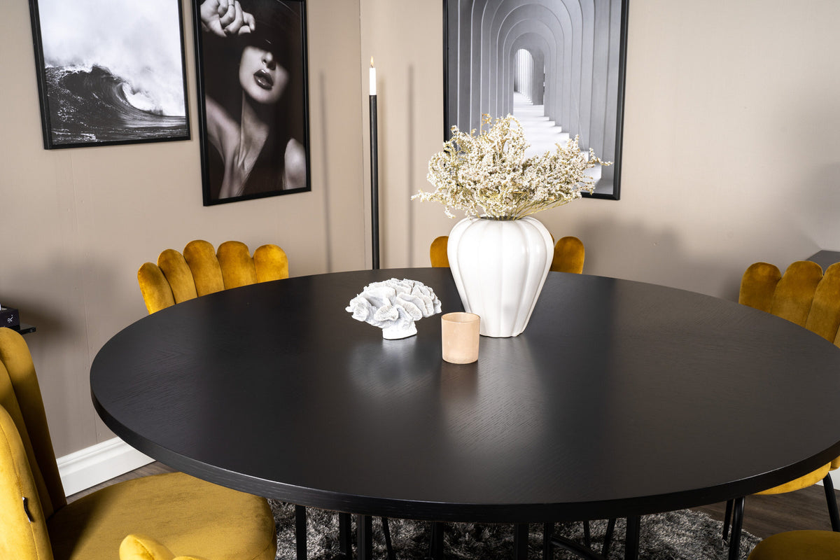 Esszimmerset Copenhagen + Limhamn Light ⌀140cm/6St. in Schwarz / Gelb präsentiert im Onlineshop von KAQTU Design AG. Esszimmerset ist von Venture Home