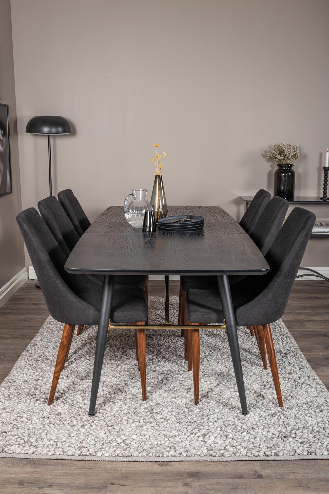 Gold Esszimmerset ausziehbar + Leone 180cm/6St. in Schwarz, Natur präsentiert im Onlineshop von KAQTU Design AG. Esszimmerset ist von Venture Home