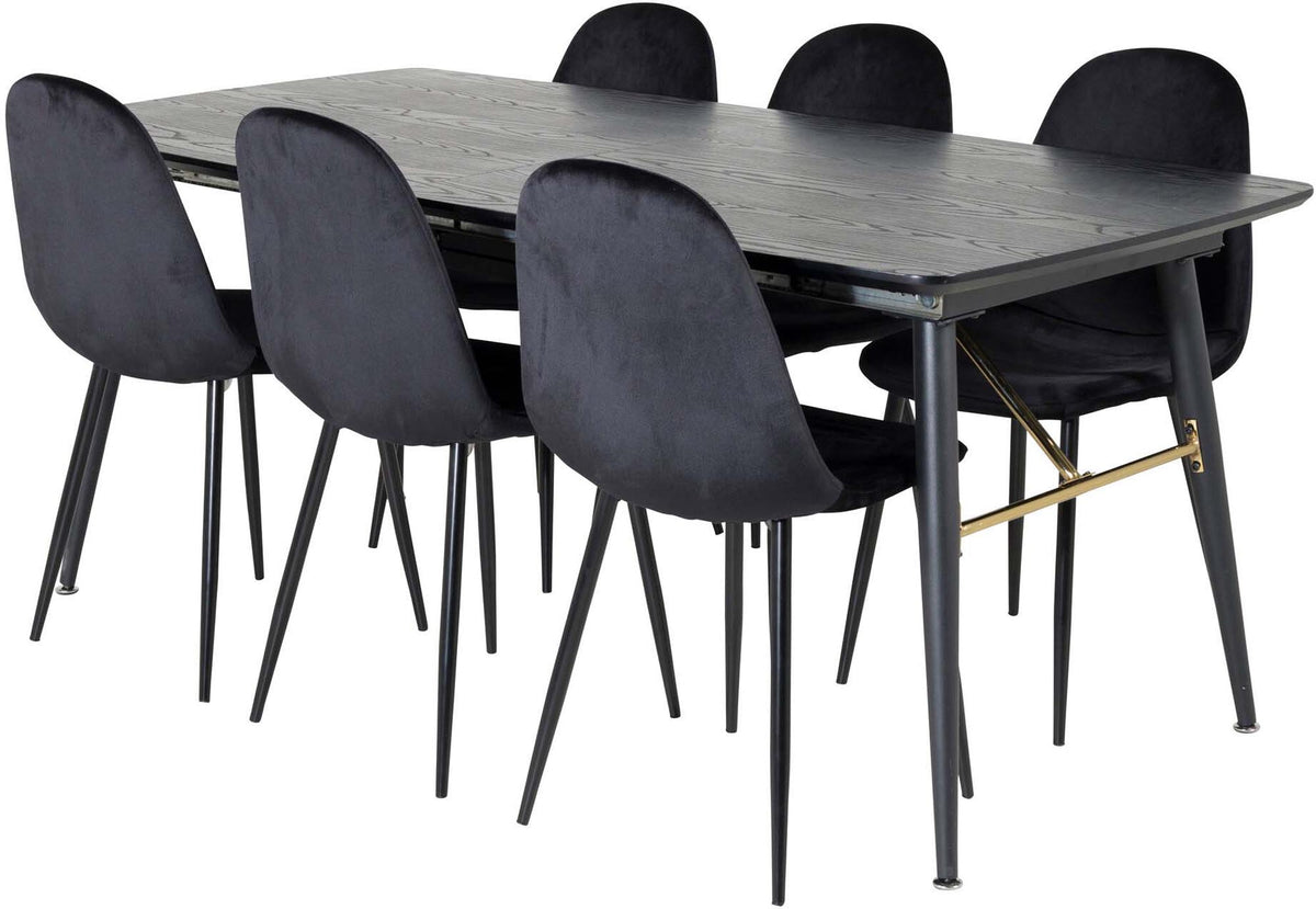 Gold Esszimmerset ausziehbar + Polar  Dining 180cm/6St. in Schwarz präsentiert im Onlineshop von KAQTU Design AG. Esszimmerset ist von Venture Home